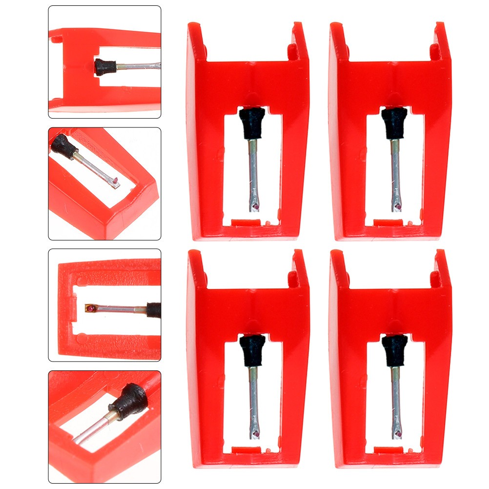 4Pcs Durable Plastic and Aluminum Stylus Needles for Record Player Red