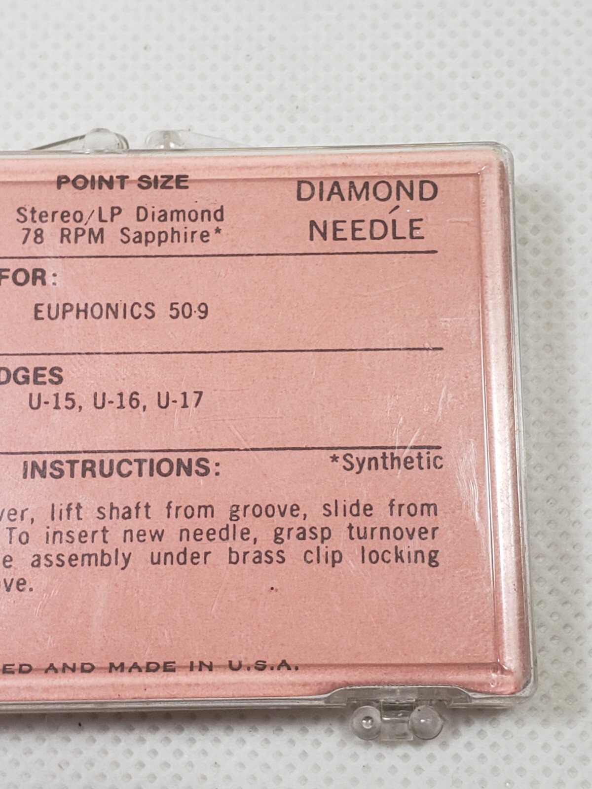 Euphonics Diamond Needle Stylus 509 CAT. NO. 610SD Music Master U-15, 16 & 17