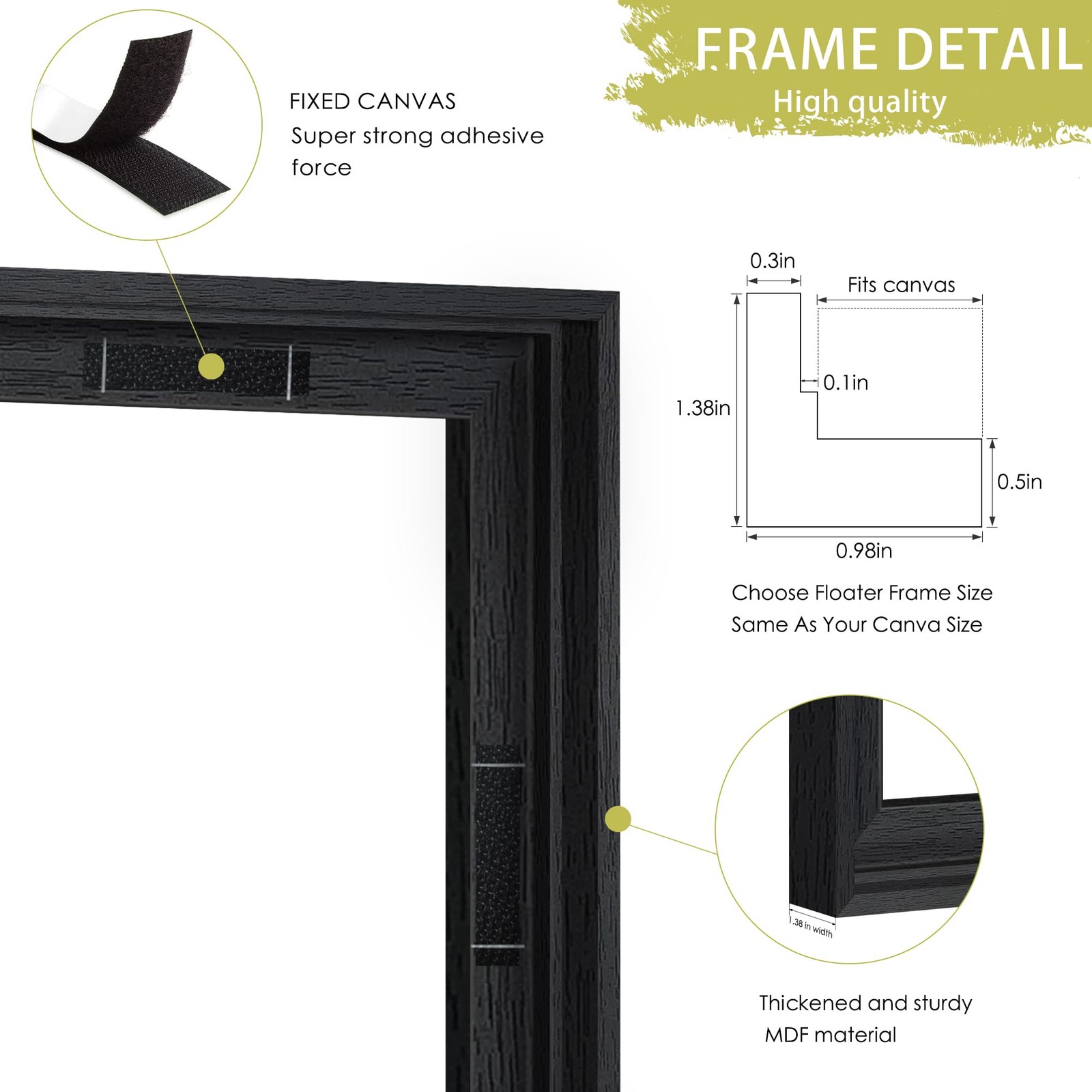 Abtgt 8×10 Canvas Floating Frame with 0.9″ Deep, Black Floater 8×10,
