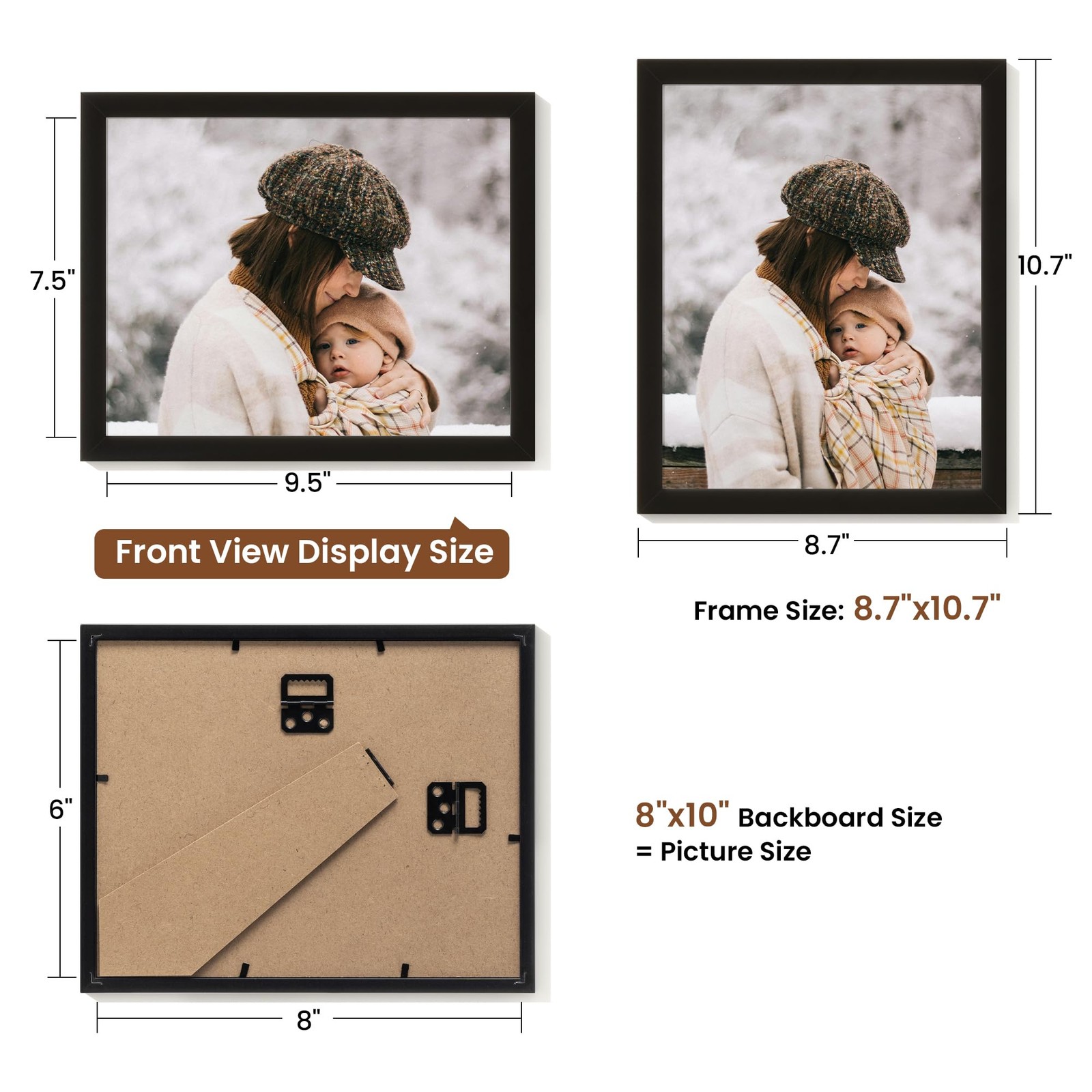 8×10 Picture Frame Set of 2,Display Pictures 8×10, 2（Black)