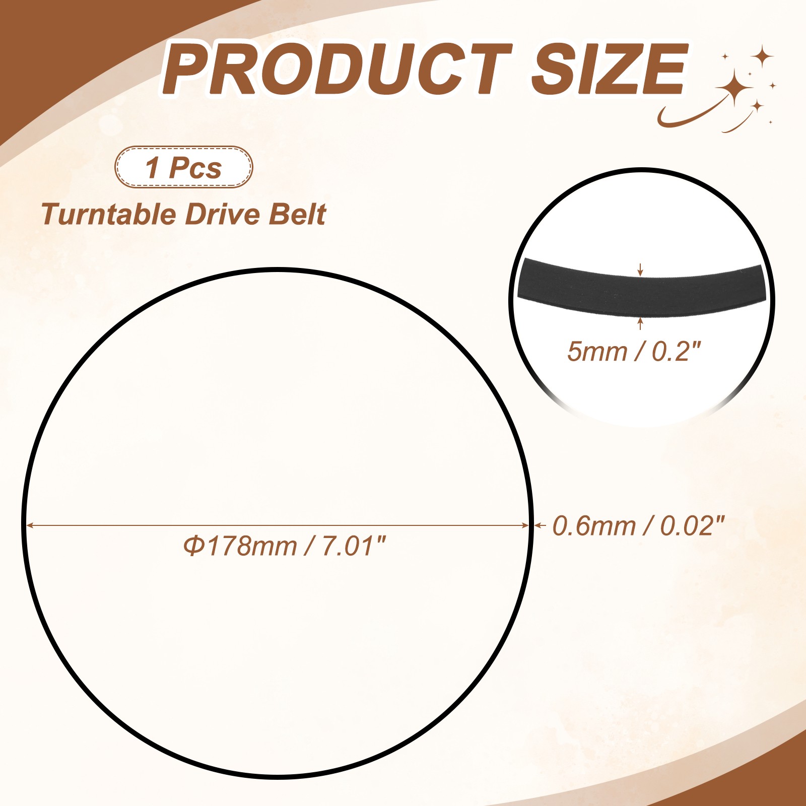 Turntable Belt, 178x5mm(7×0.2″) Flat Machine Recorder Rubber Belt, Black