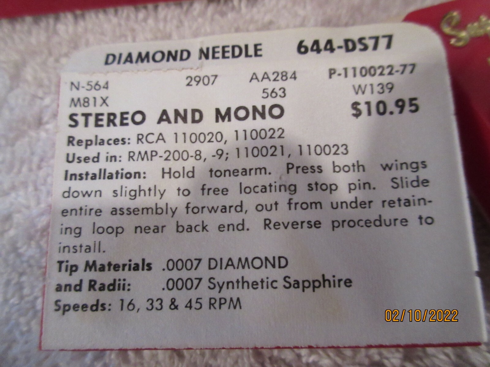 Lot of 6 NOS 644-DS77 TURNTABLE RECORD NEEDLE – RCA 110020 110022 110021 110023