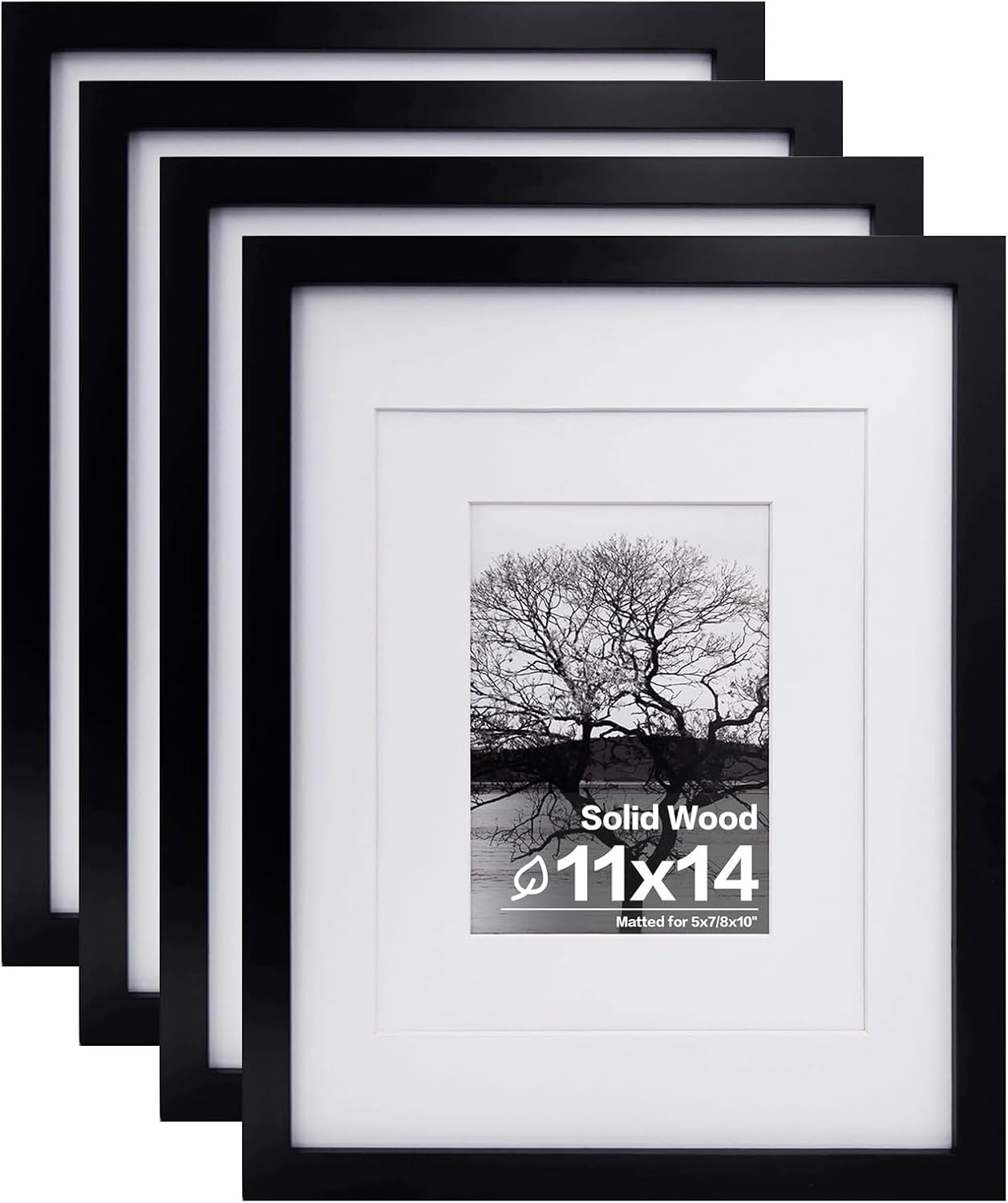 Egofine 11×14 Picture Frames Set of 4, Made Solid Wood 11×14, Black