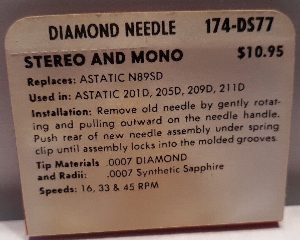 Superb diamond record need 174-DS77 replaces Astatic N89SD
