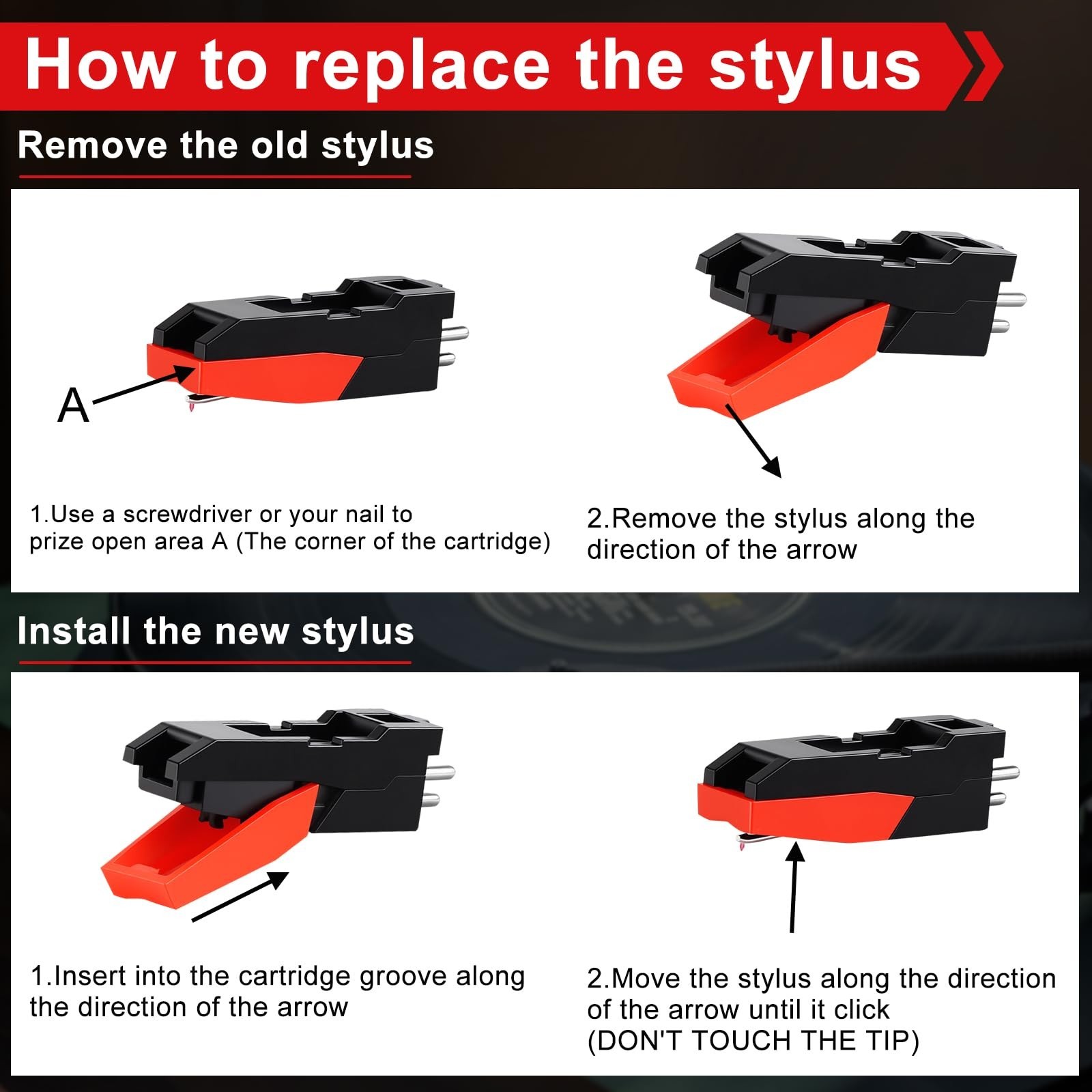 6 Pack Record Player Needle Replacement, Upgraded Vinyl Record Needle Compatible