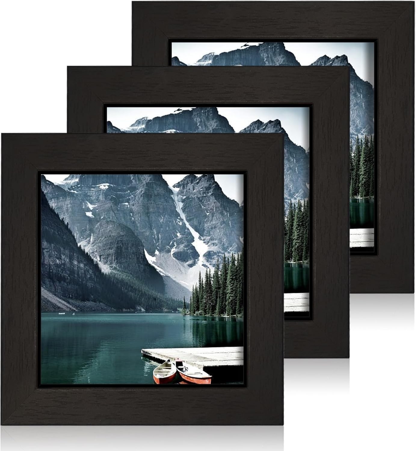 4×4 Black Picture Frames set of 3, Made Wooden and Real in,
