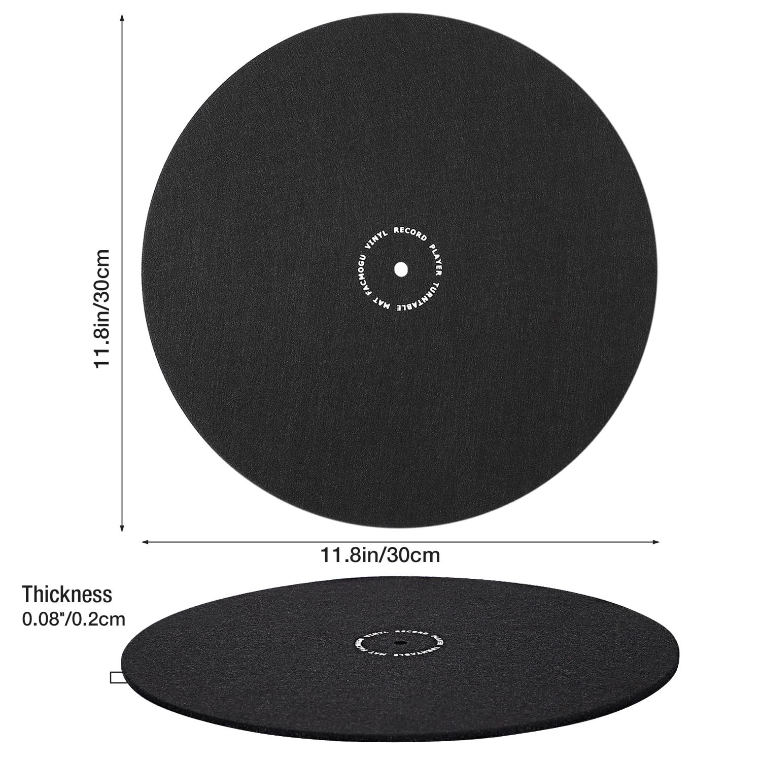 Facmogu 12 Inch Wool Turntable Slipmat, Anti Vibration 2mm Thickness, Black