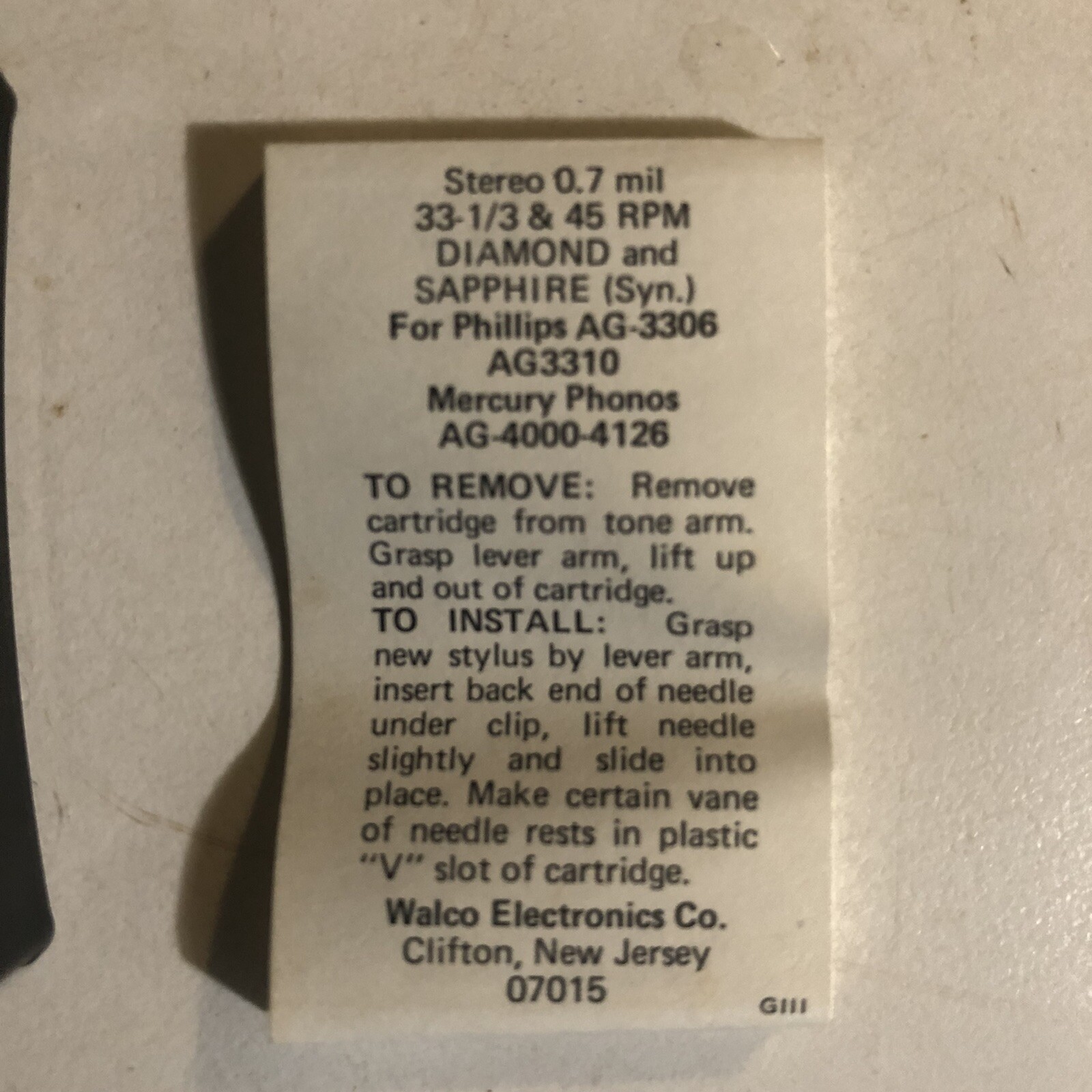 WALCO Diamond Needle W168STDS NOS Phillips AG3306 3310 Mercury AG4000
