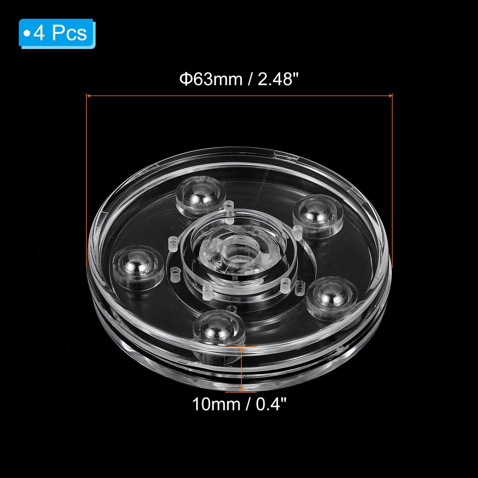 2.5 Inch Rotating Swivel Stand Turntable with Steel Ball Bearings, Clear 4 Pcs