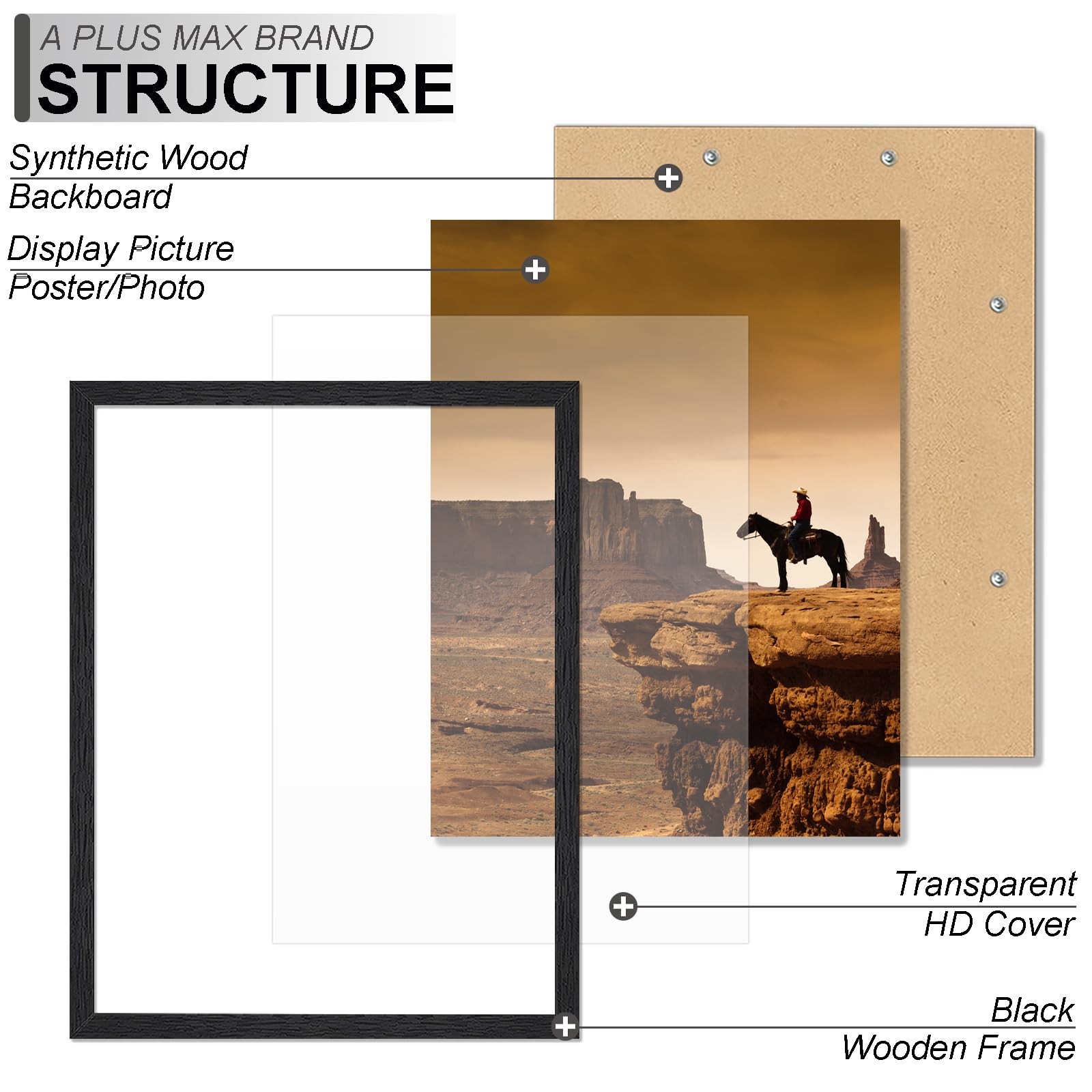 A PLUS MAX 22×28 Picture Frame, Black Engineered Wood Frame for 22×28,