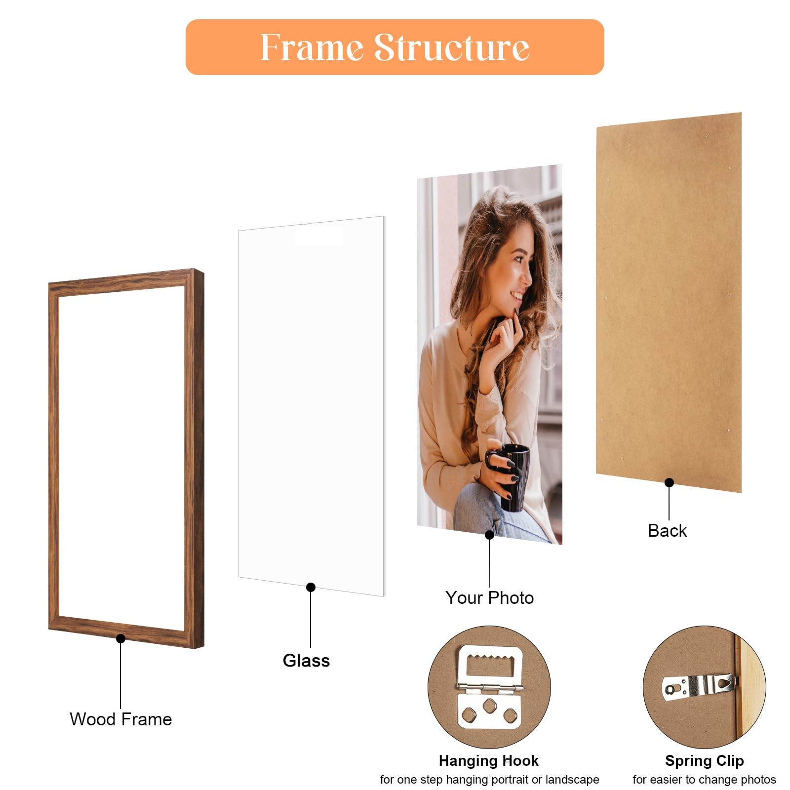 8×10 Wood Frames Set Brown, Natural Wooden 10x8in Picture 8×10-1pack, Brown