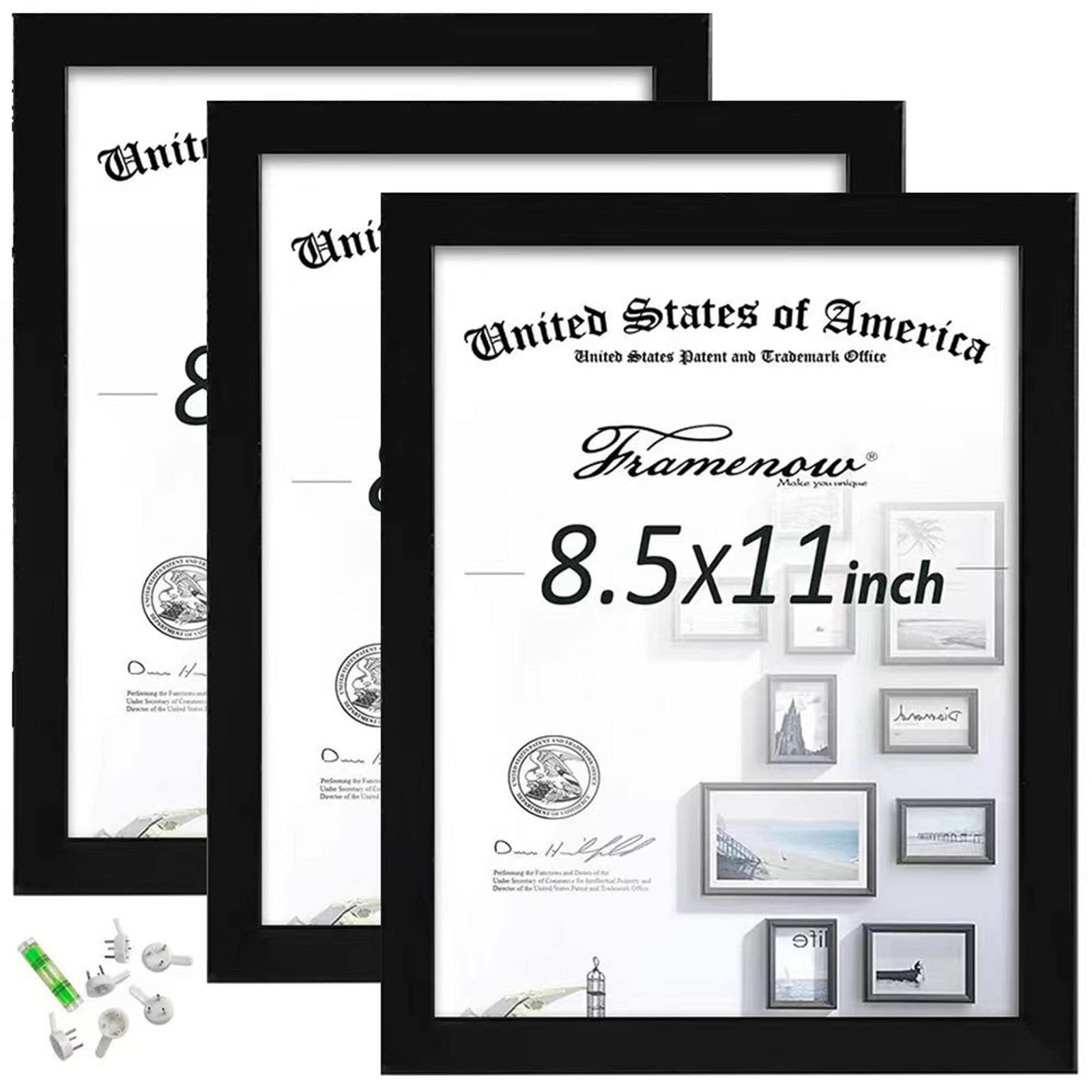 Framenow 8.5×11 Picture Frames Set of 3, Shatter-Resistant 3P, Black