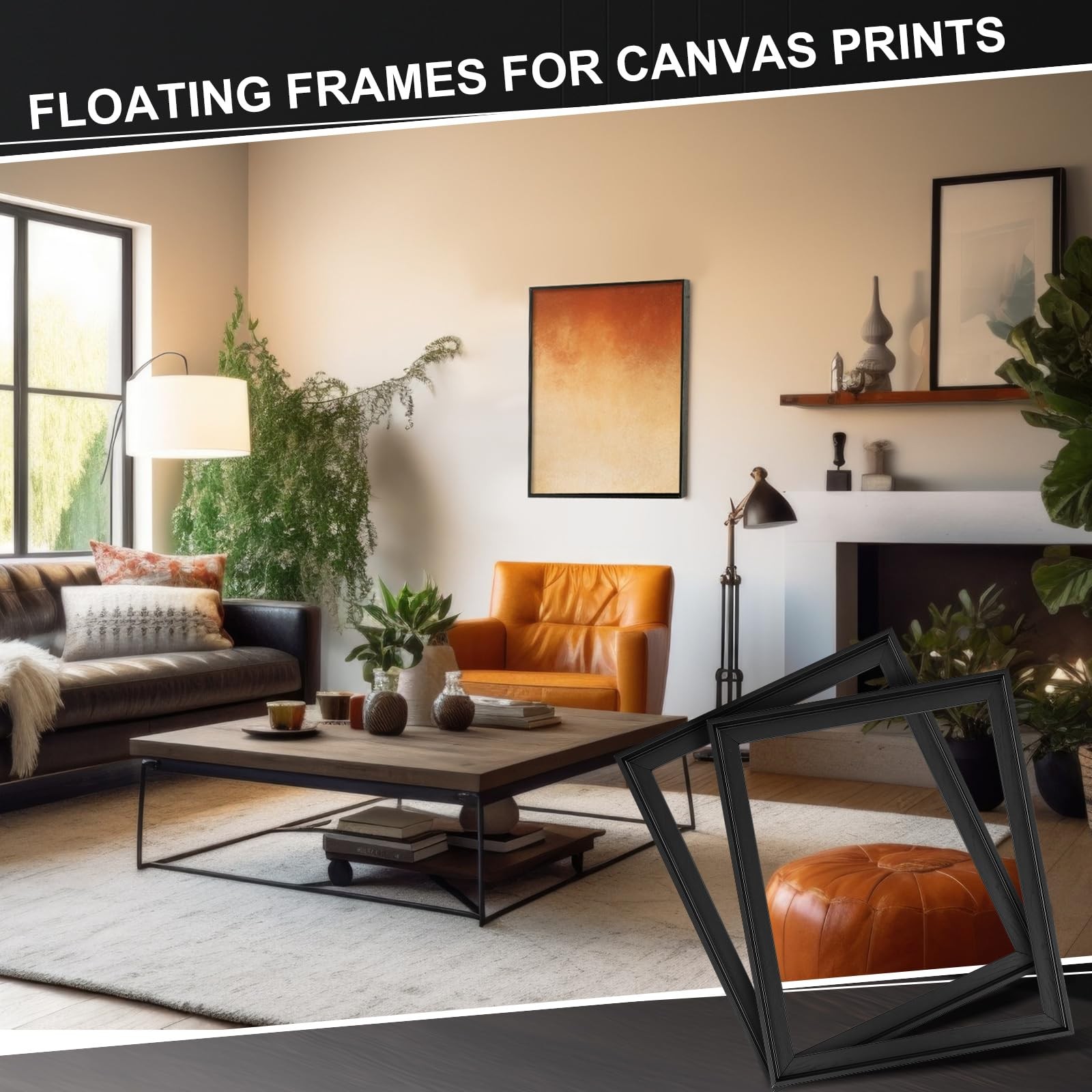 Suzile 4 Pcs Floating Frames for 16 x 20 Canvas, 16 x 20″, 0.9″ Deep, Black