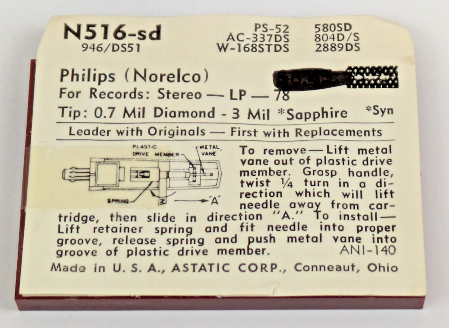 Astatic N516-sd Diamond Needle 78 Stylus Philips Norelco 946 DS51 580SD 2889DS