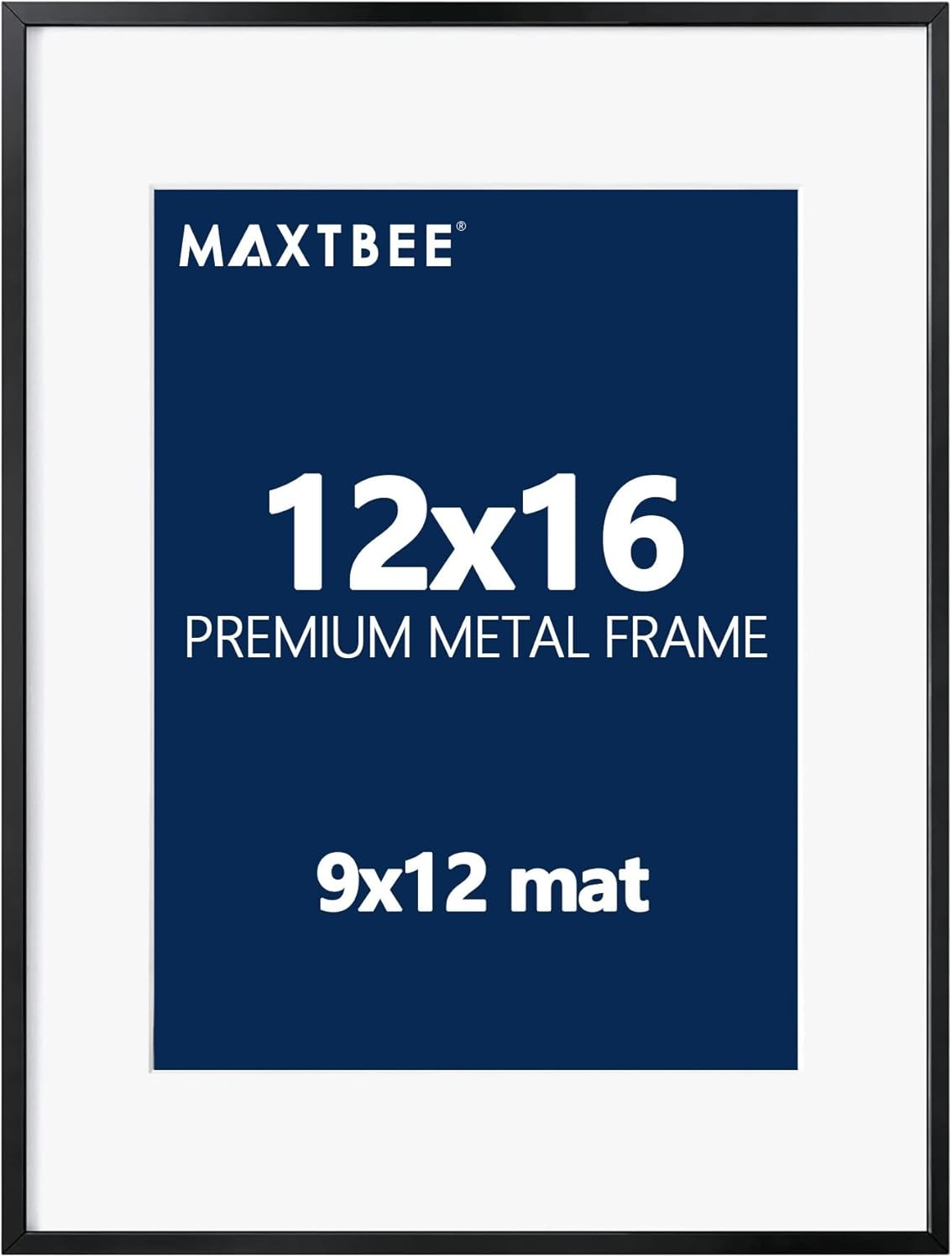 12×16 Picture Metal Frame Black,Frame with Mat for 9×12,Premium 12X16, black