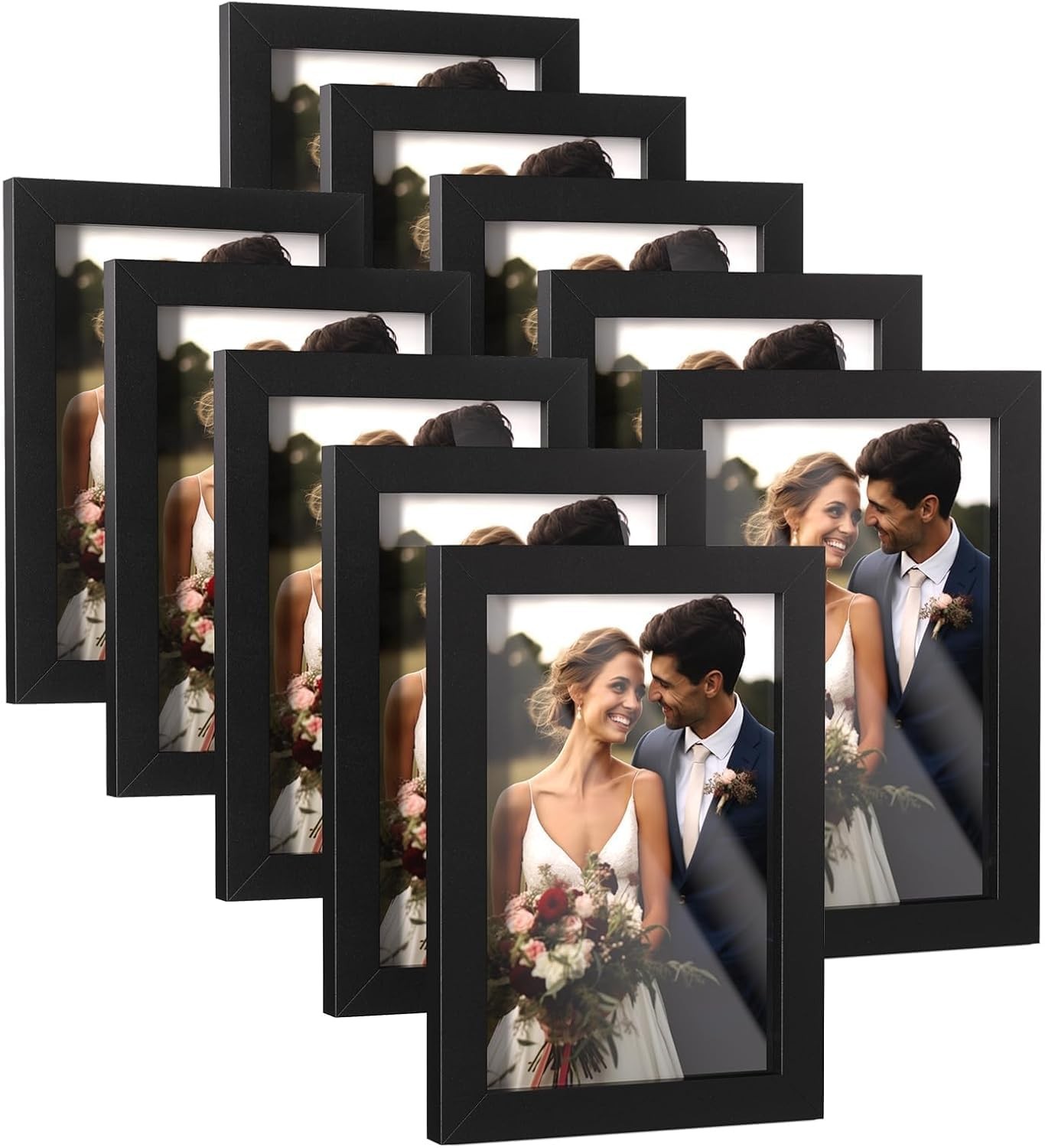 HappyHapi 4×6 Picture Frames Set of 10, Tabletop or Wall inch, Black