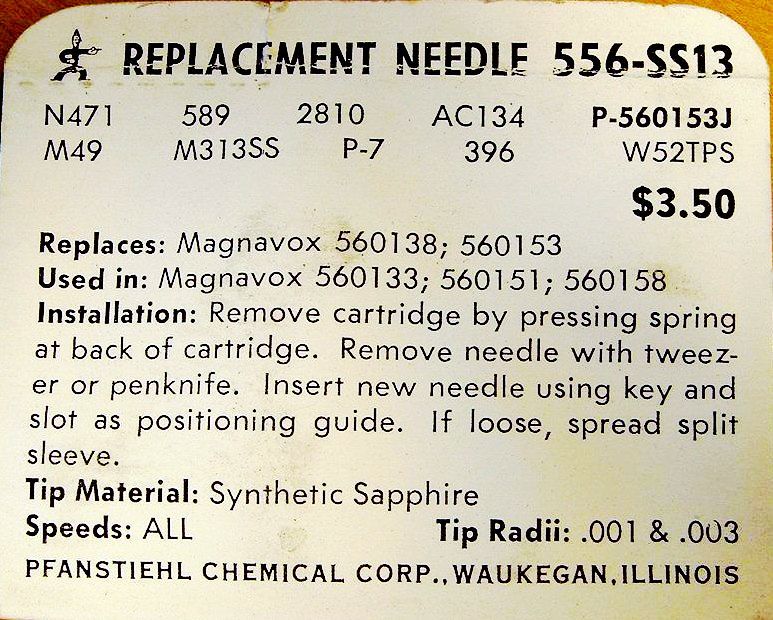 Phonograph Needle for MAGNAVOX 560138 560153 560157 560167, EV2810 M-50 556-SS77