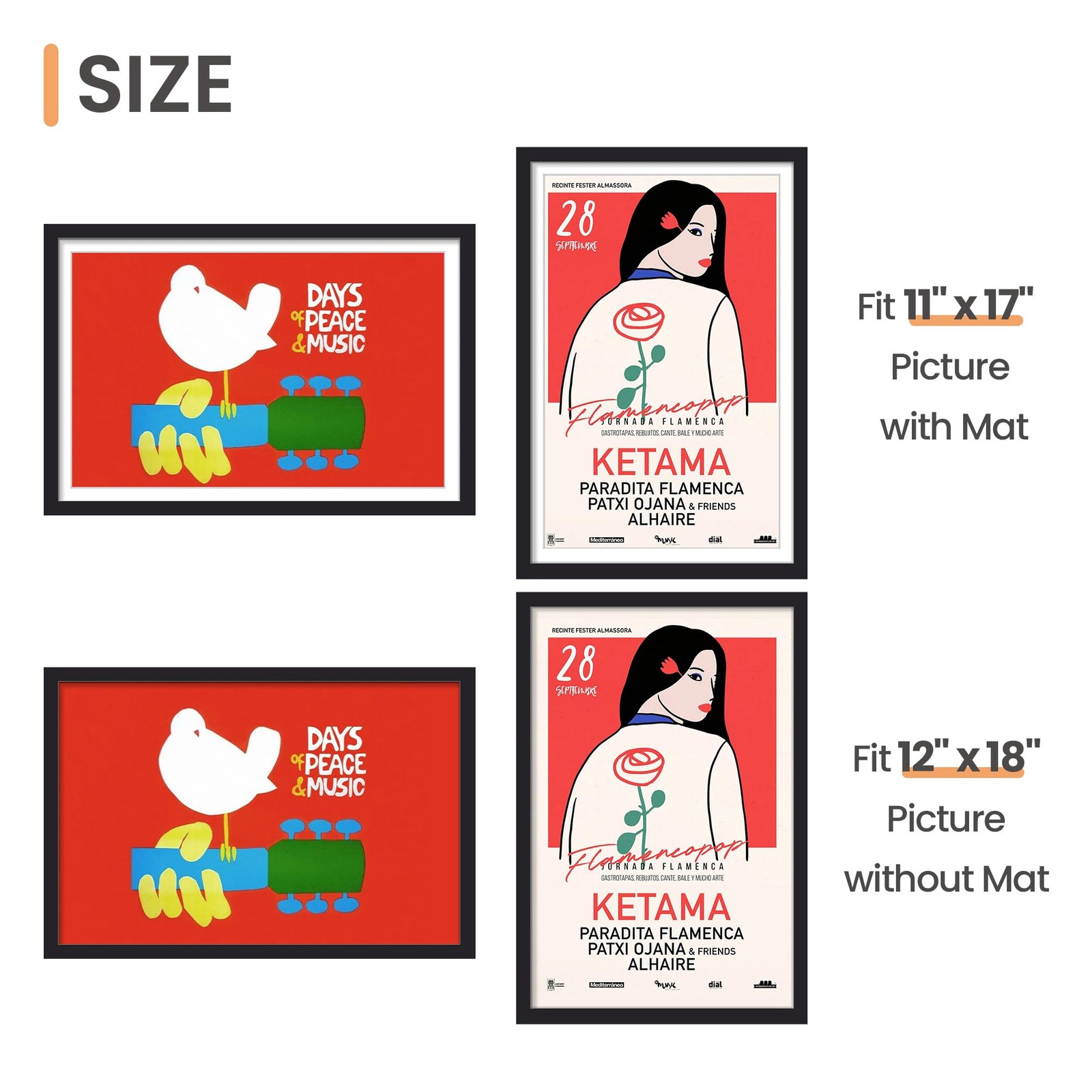 upsimples 12×18 Picture Frame, Display Pictures 11×17 with Mat 12×18, Black
