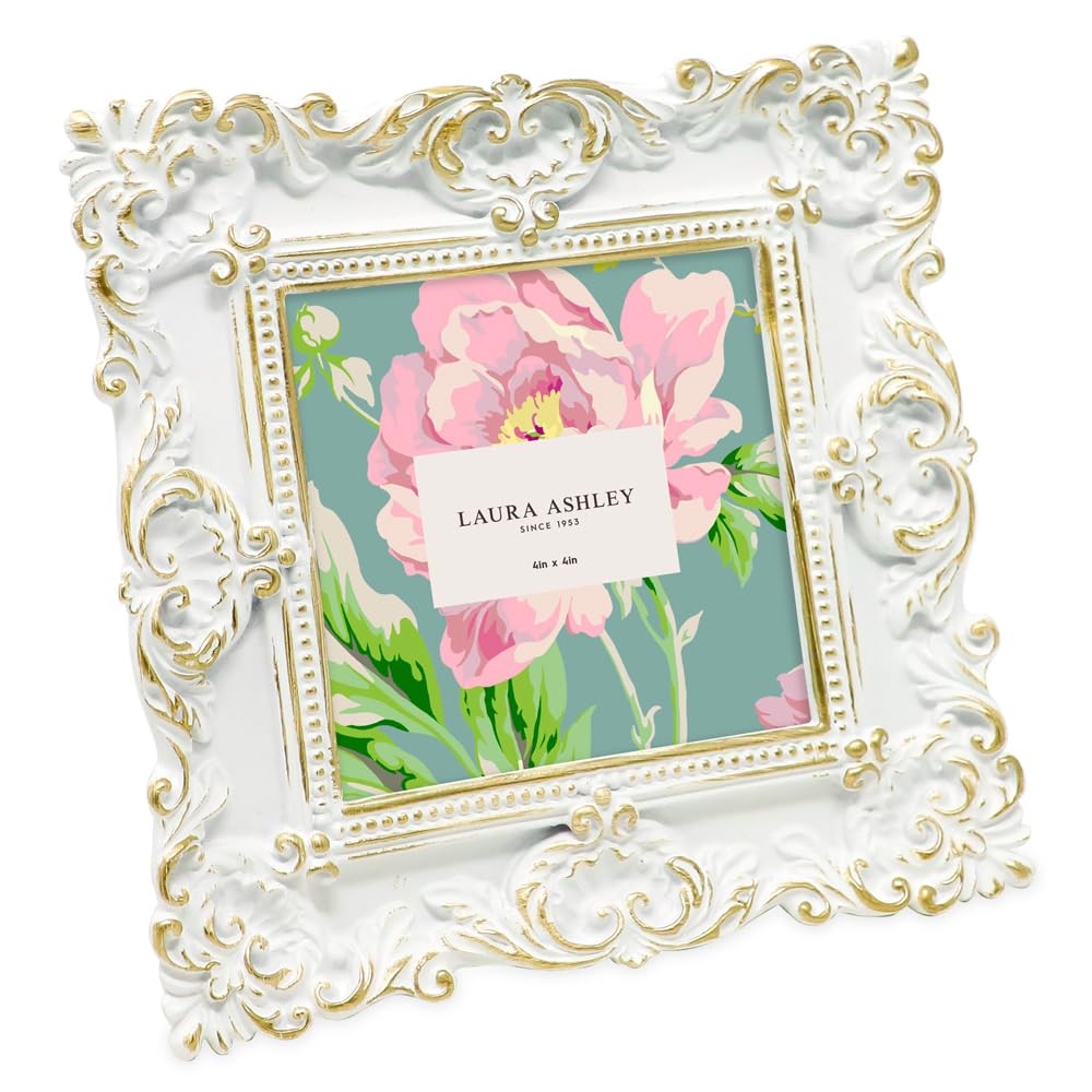 Laura Ashley 4×4 White & Gold Ornate Textured Hand-Crafted 4×4, W/