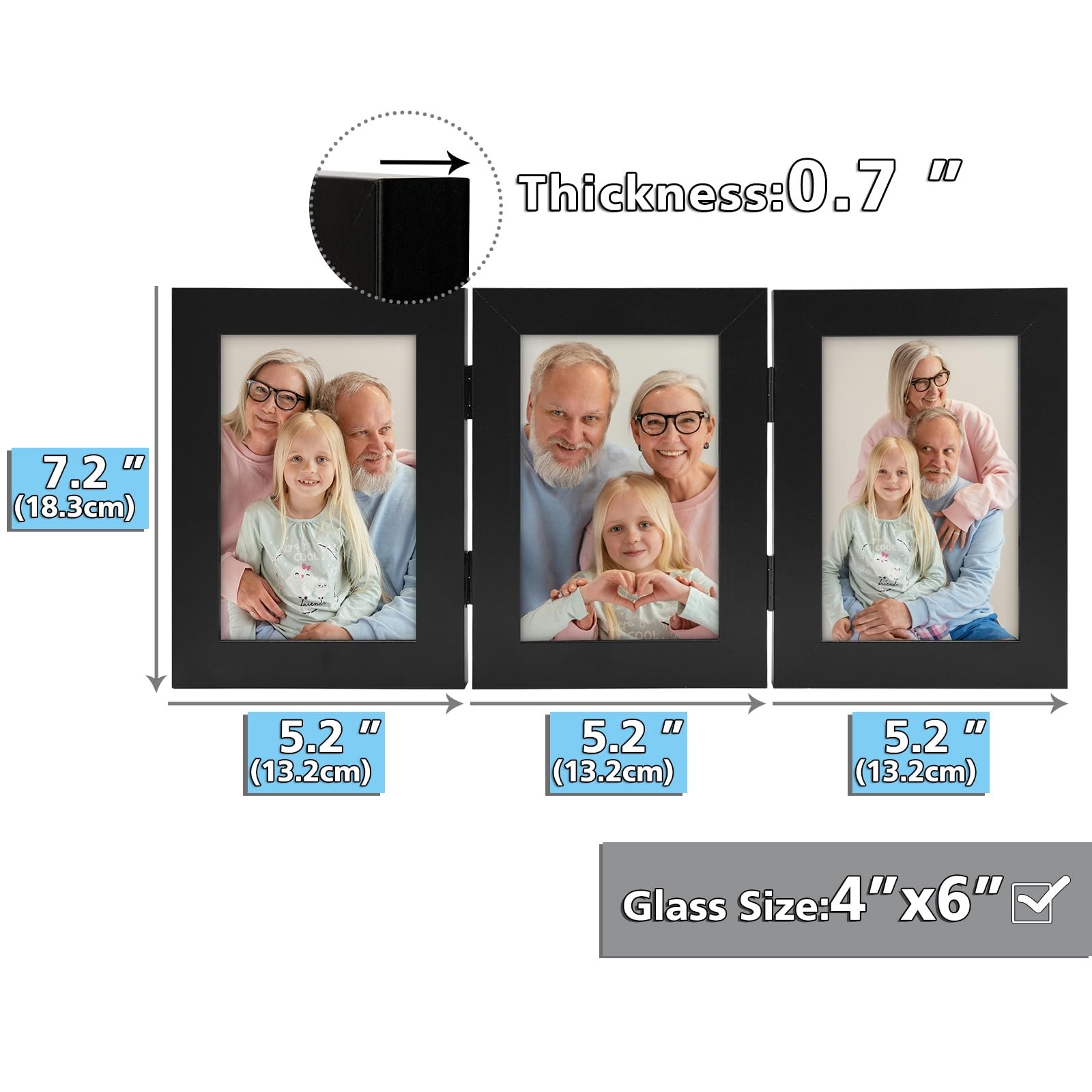 Frametory, 4×6 Triple Picture Frames 3 Photo (1-Pack), Black