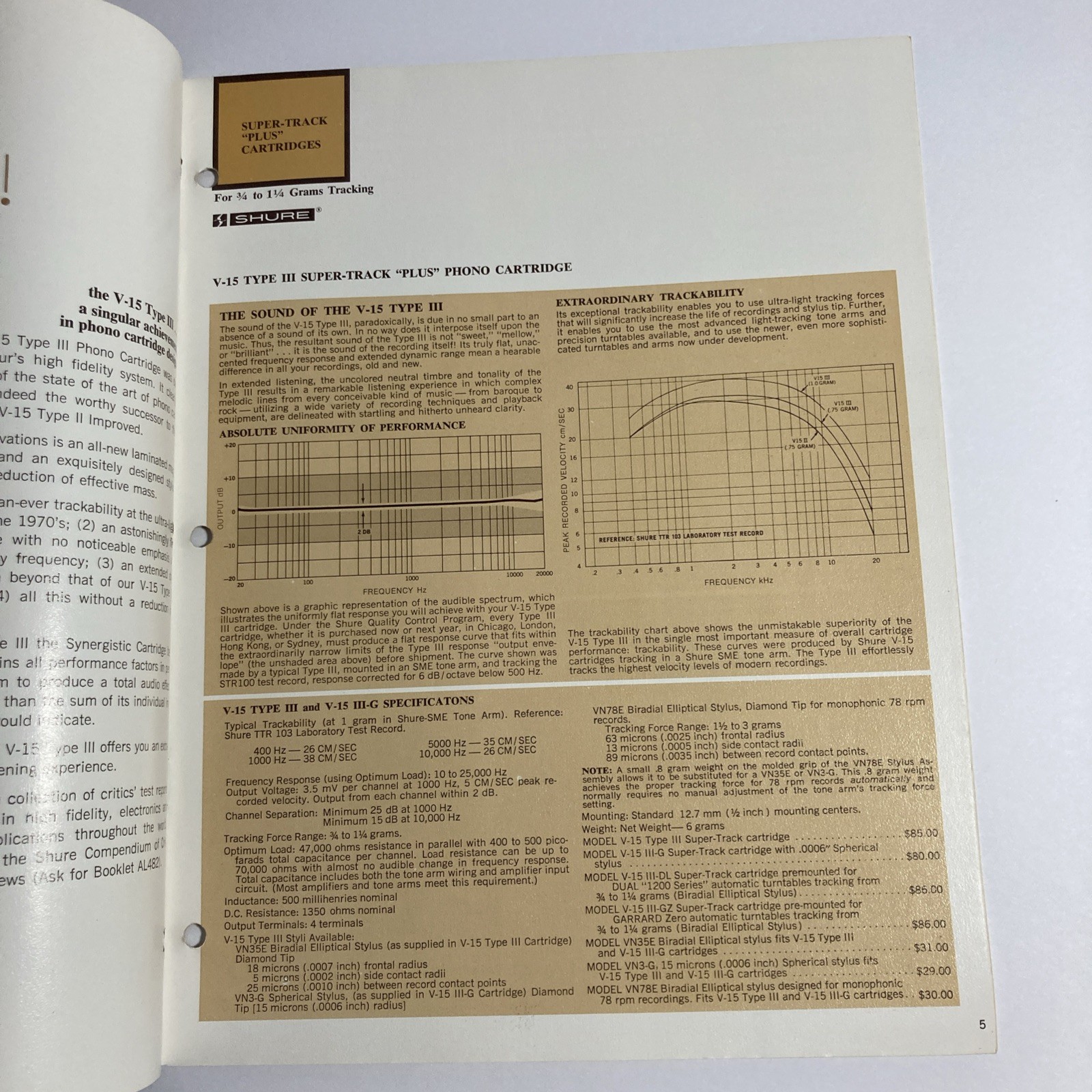 SHURE Cartridge Catalog. Super Track Plus M91E And Others