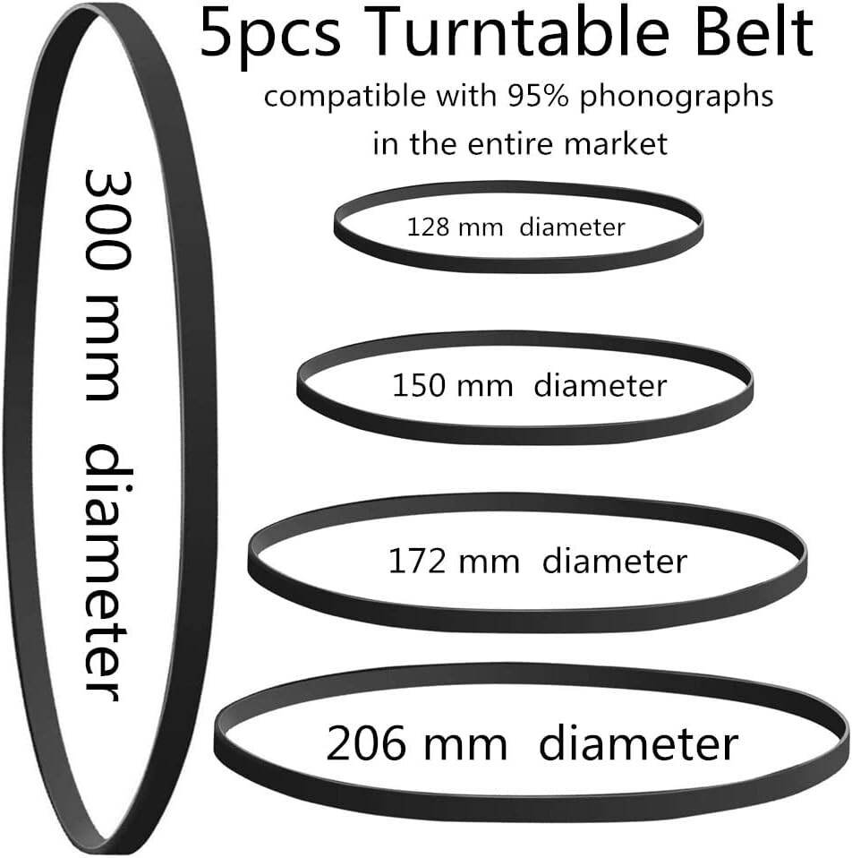 5-Pack Turntable Belts for Seamless Record Player Functionality & Reduced Noise