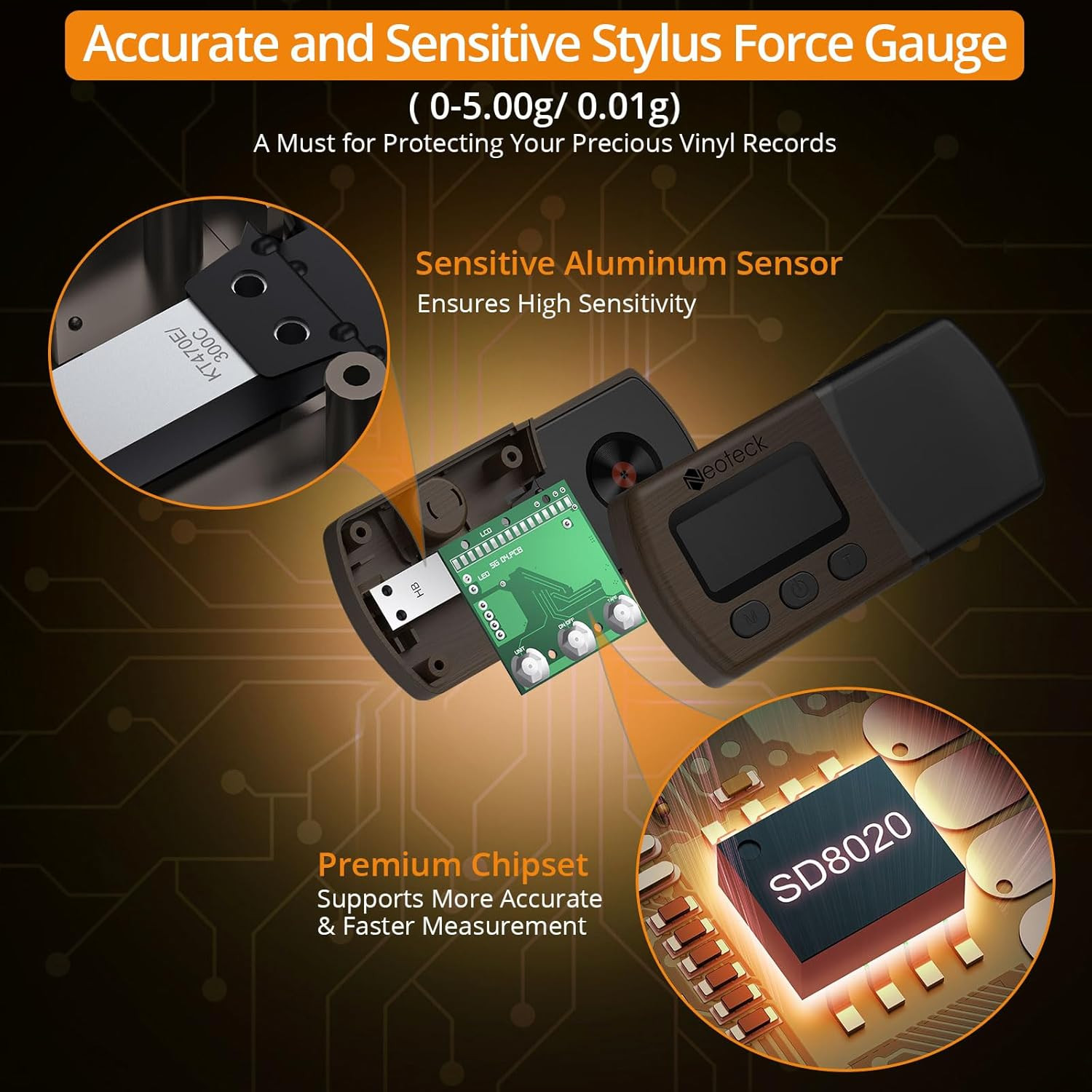 Digital Turntable Stylus Force Scale Gauge 0.01G/5.00G Black LCD Backlight for T