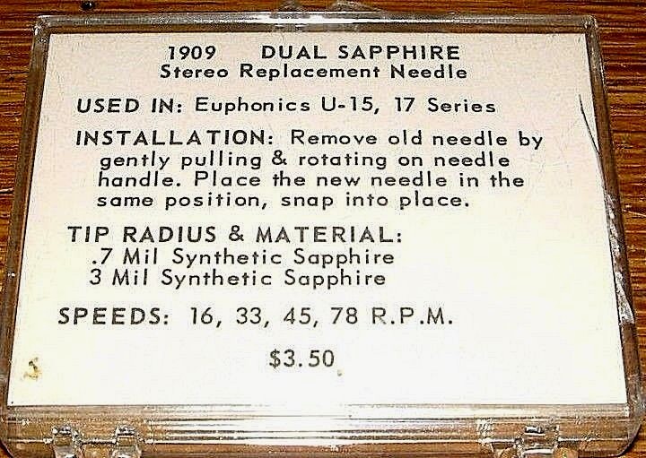 Sapphire PHONOGRAPH NEEDLE, 464-SS73 for Euphonics 509 to 612 in U14 U16 U17