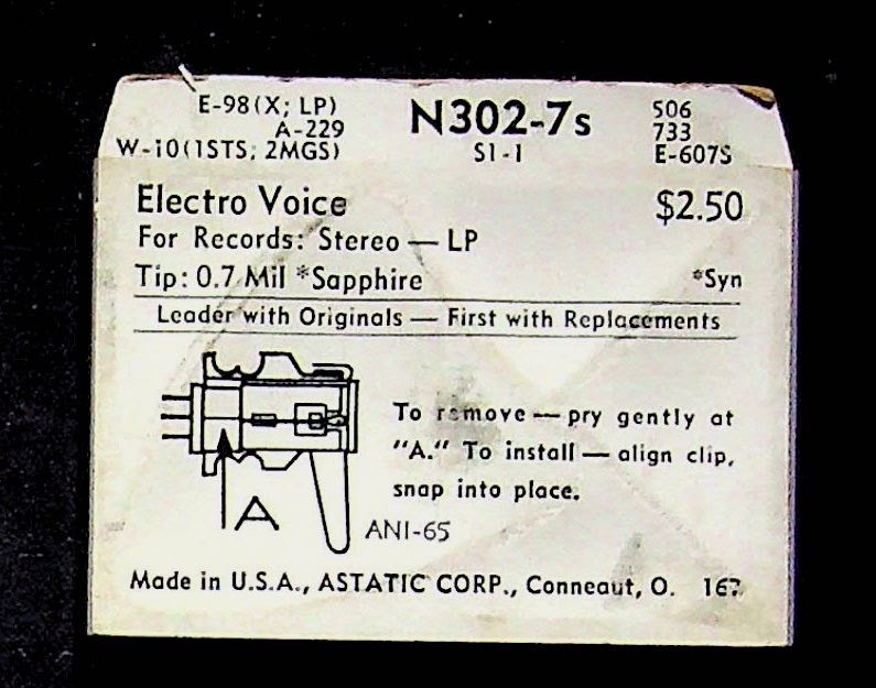 ASTATIC Phonograph Needle N302-7s 0.7 Mil Sapphire NOS Stereo LP