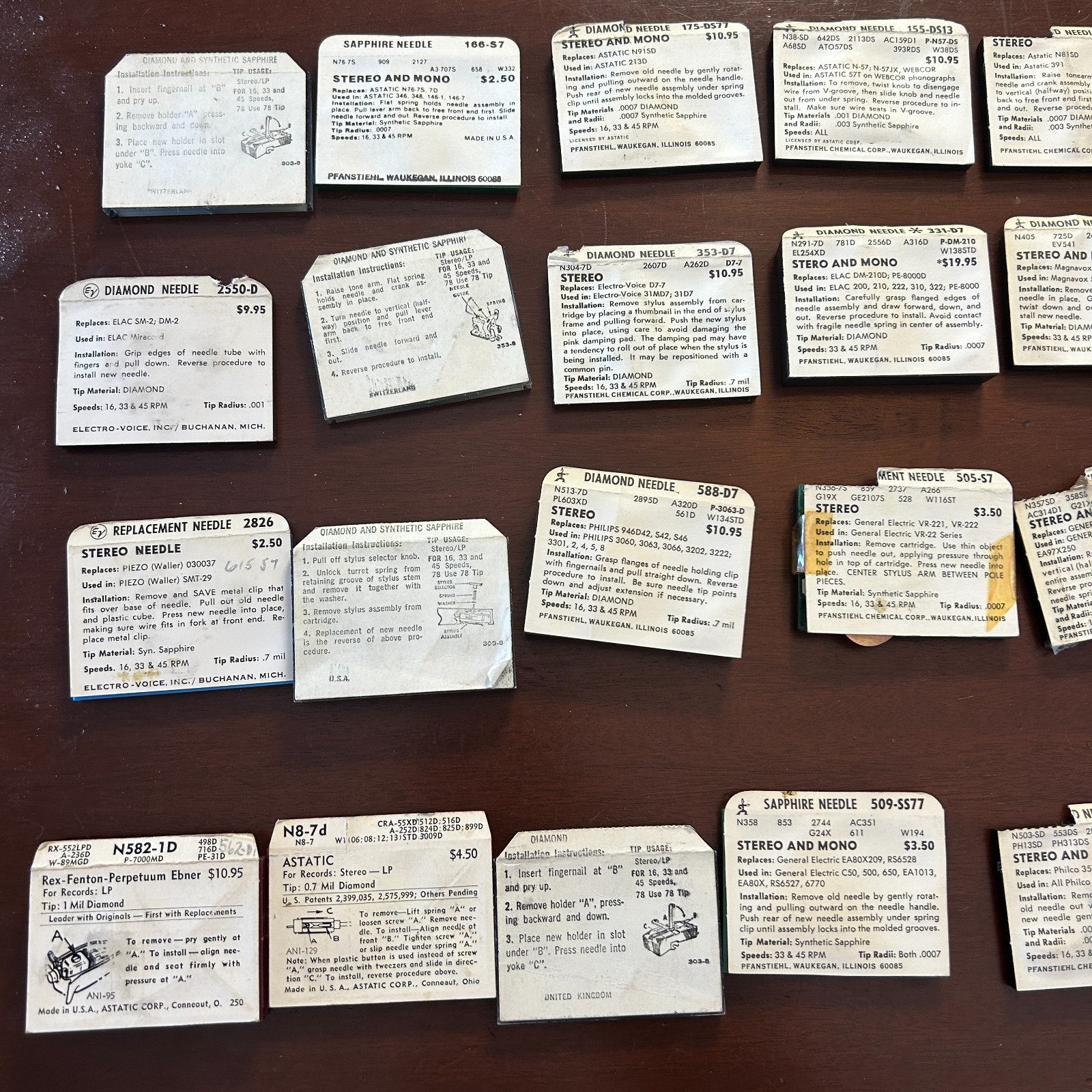 Lot of 72 Vintage Pfanstiehl Electro-Voice Astatic Diamond Stylus Needles NOS
