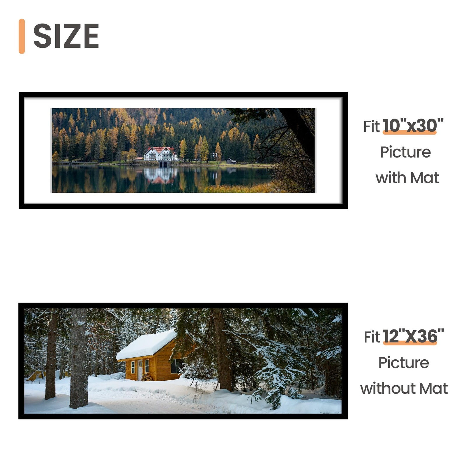 upsimples 12×36 Picture Frame, Display Pictures 10×30 with Mat 12×36, Black