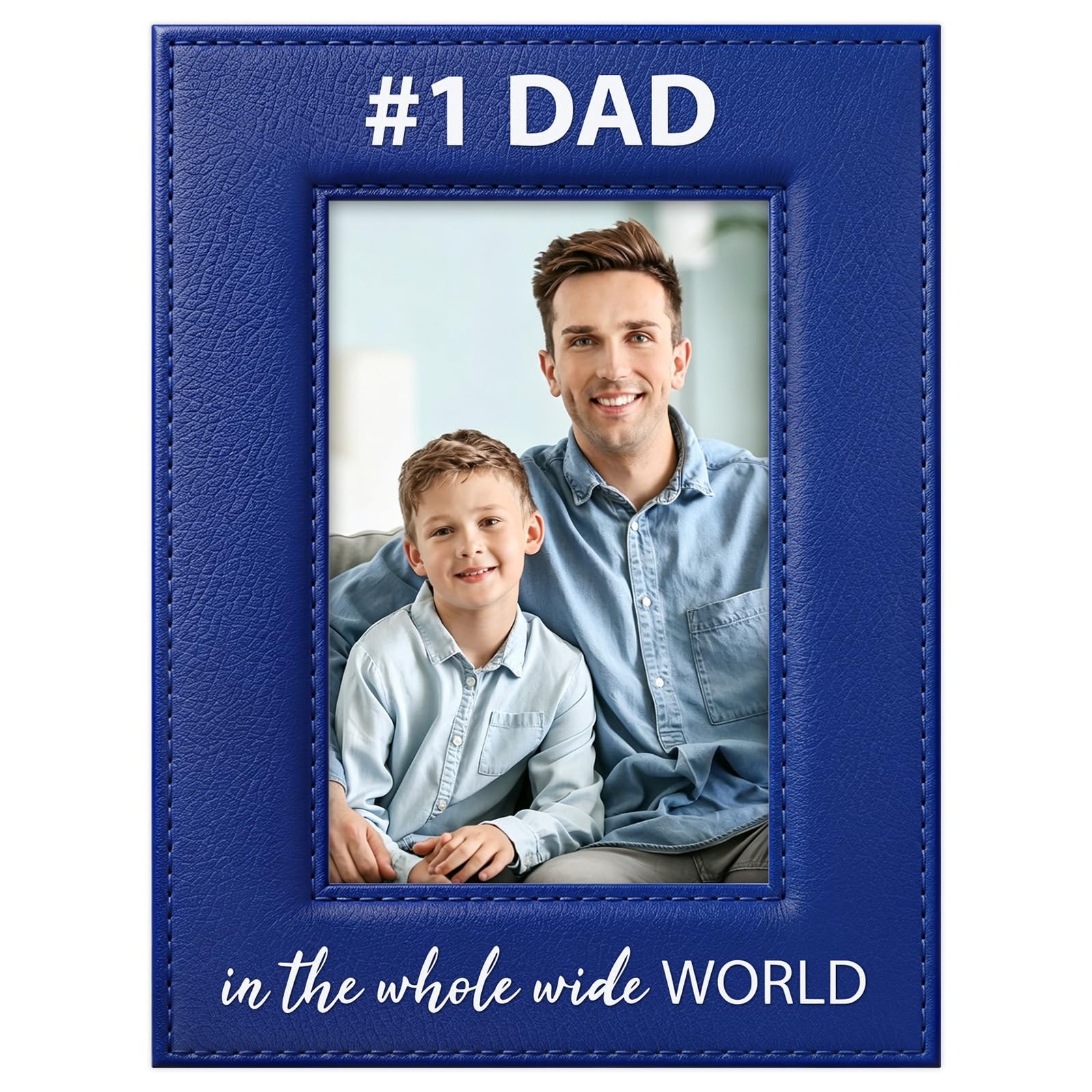Fathers Day Gift for Dad from Son Daughter – 4×6 Blue Leather Fathers Day Pictur