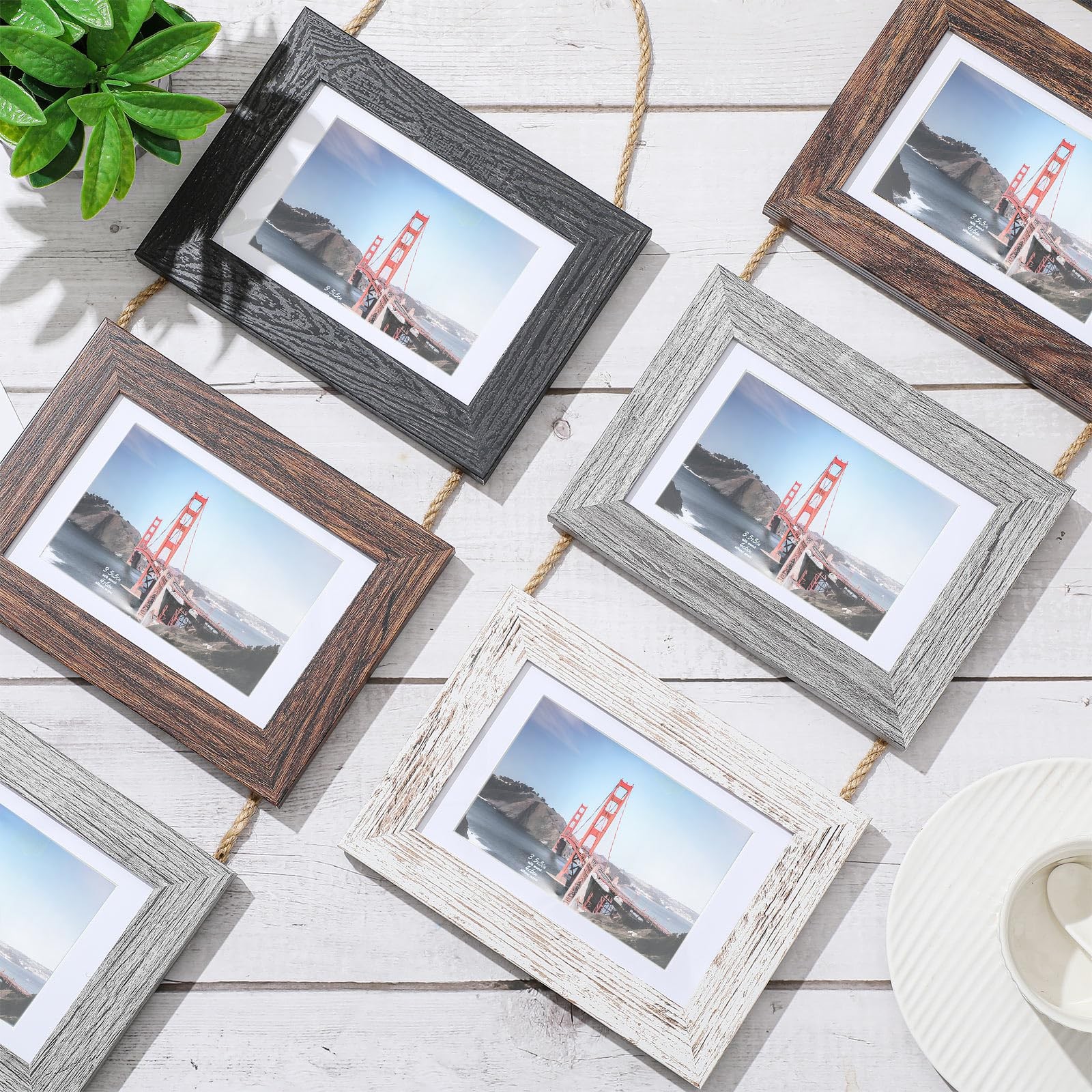 2 Set 4 x 6 Inch Wall Hanging Picture Frames Collage with 8 Openings, Rustic