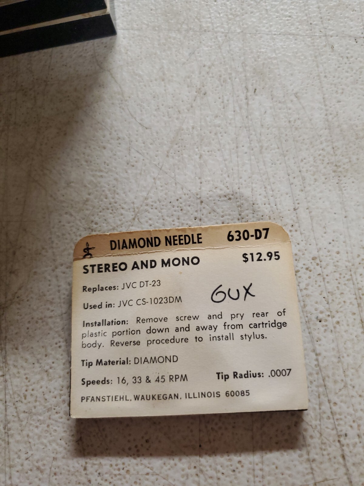 PHONOGRAPH TURNTABLE NEEDLE JVC 990 DT-23 JVC CS-1023DM JVC DT23, 630-D7 (i311)