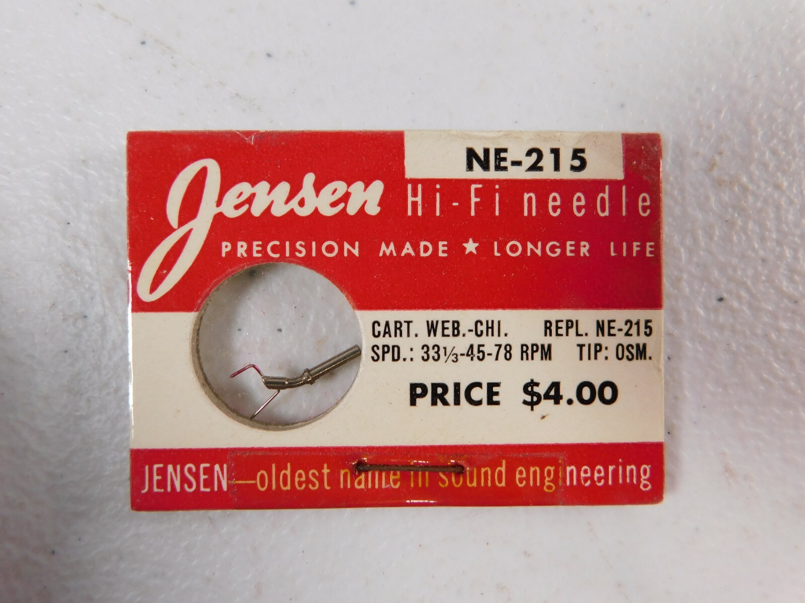 Vintage Record Player Needle Jensen NE-215 Replaces Web-Chi NE-215