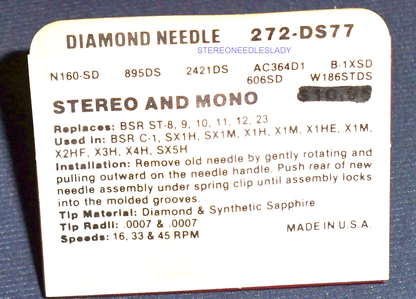 272-DS77 NEEDLE TURNTABLE replaces BSR ST8 ST9 ST10 ST11 BSR ST-8 9 10 RS-110