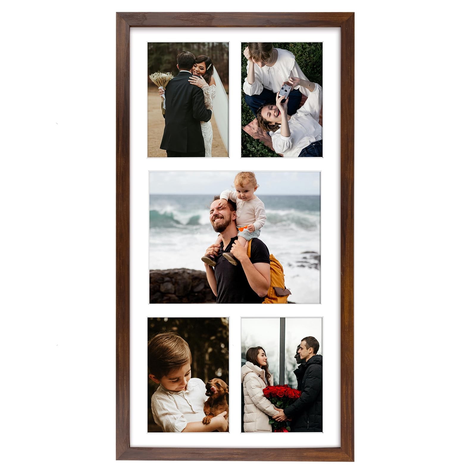 Golden State Art 12×24 Brown Wood 1 8×10 and 4 5×7, Brown&White Mat-1P