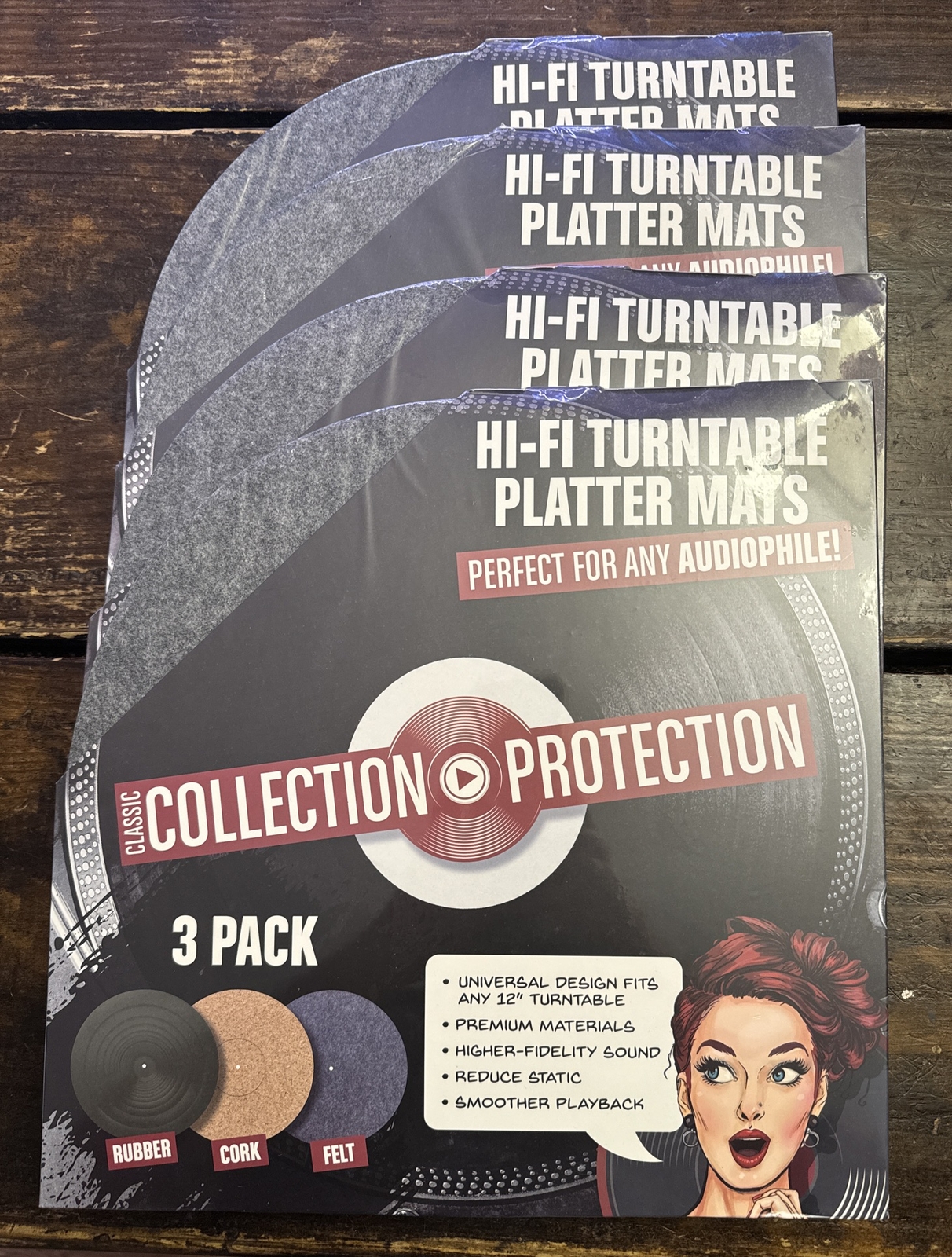 4 Pack, Classic Protection HI-FI Turntable Platter Mats 12″, Cork, Felt, Rubber