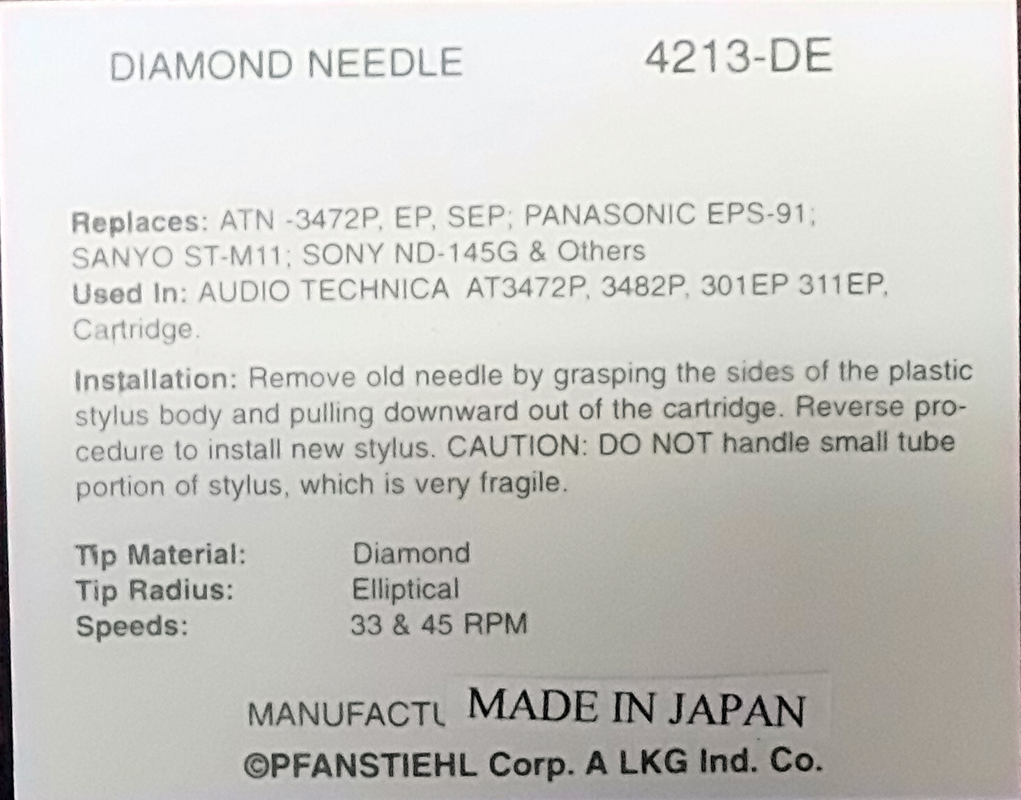 NEEDLE UPGRADE FOR Audio Technica ATN 3472 3482P DR-250 DR-350 RS-33 4213-DE