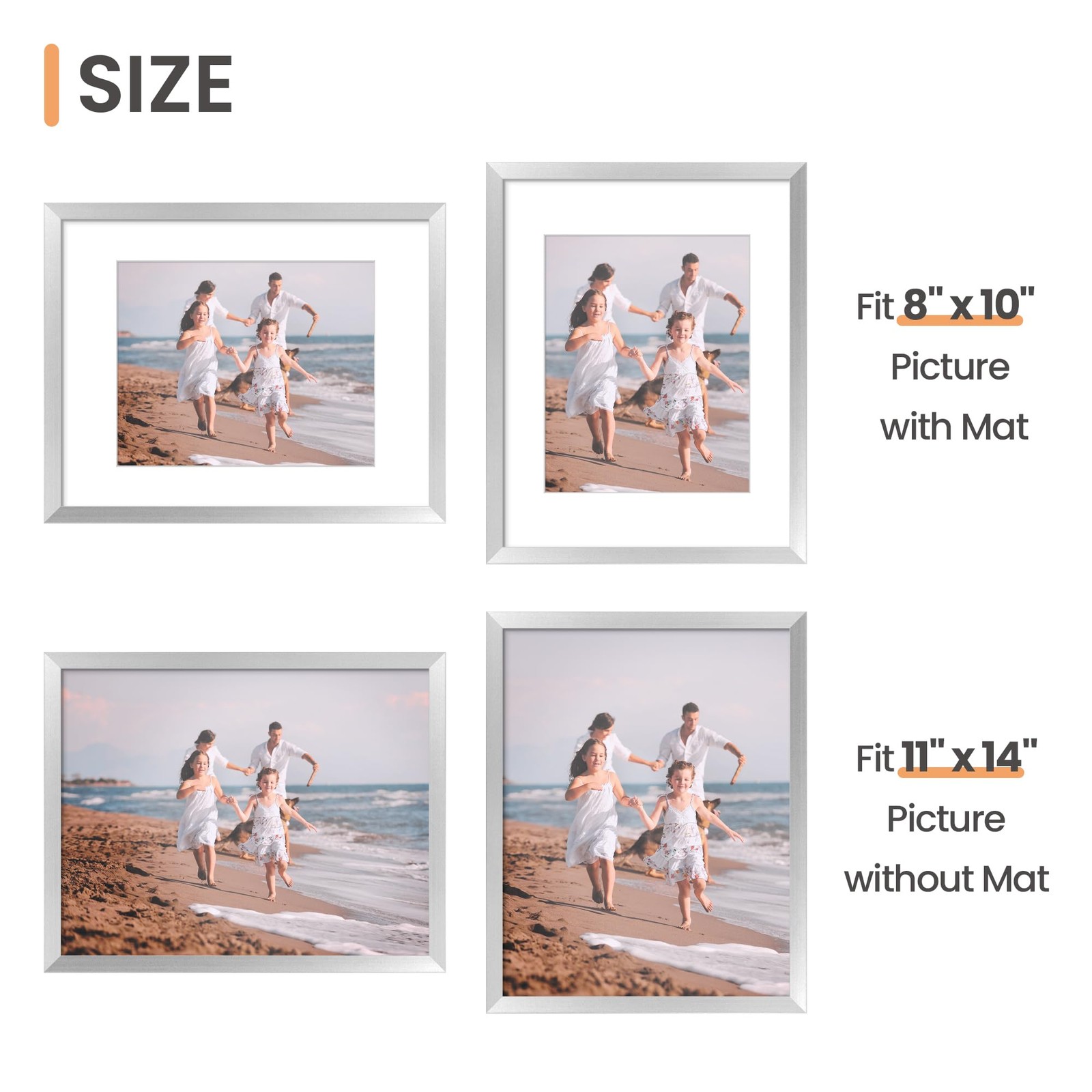 upsimples 11×14 Picture Frame Set of 5, Display Pictures 8×10 11×14, Silver