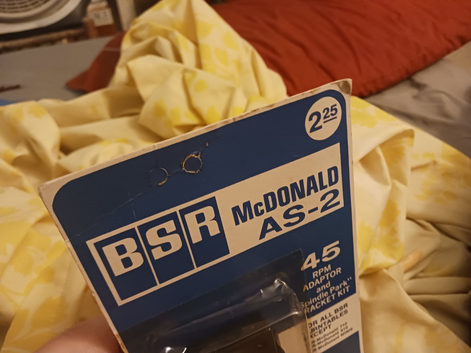 Vtg BSR McDonald As-2 On Card 45 Rpm Adapter And Spindle Park Bracket Kit Holder