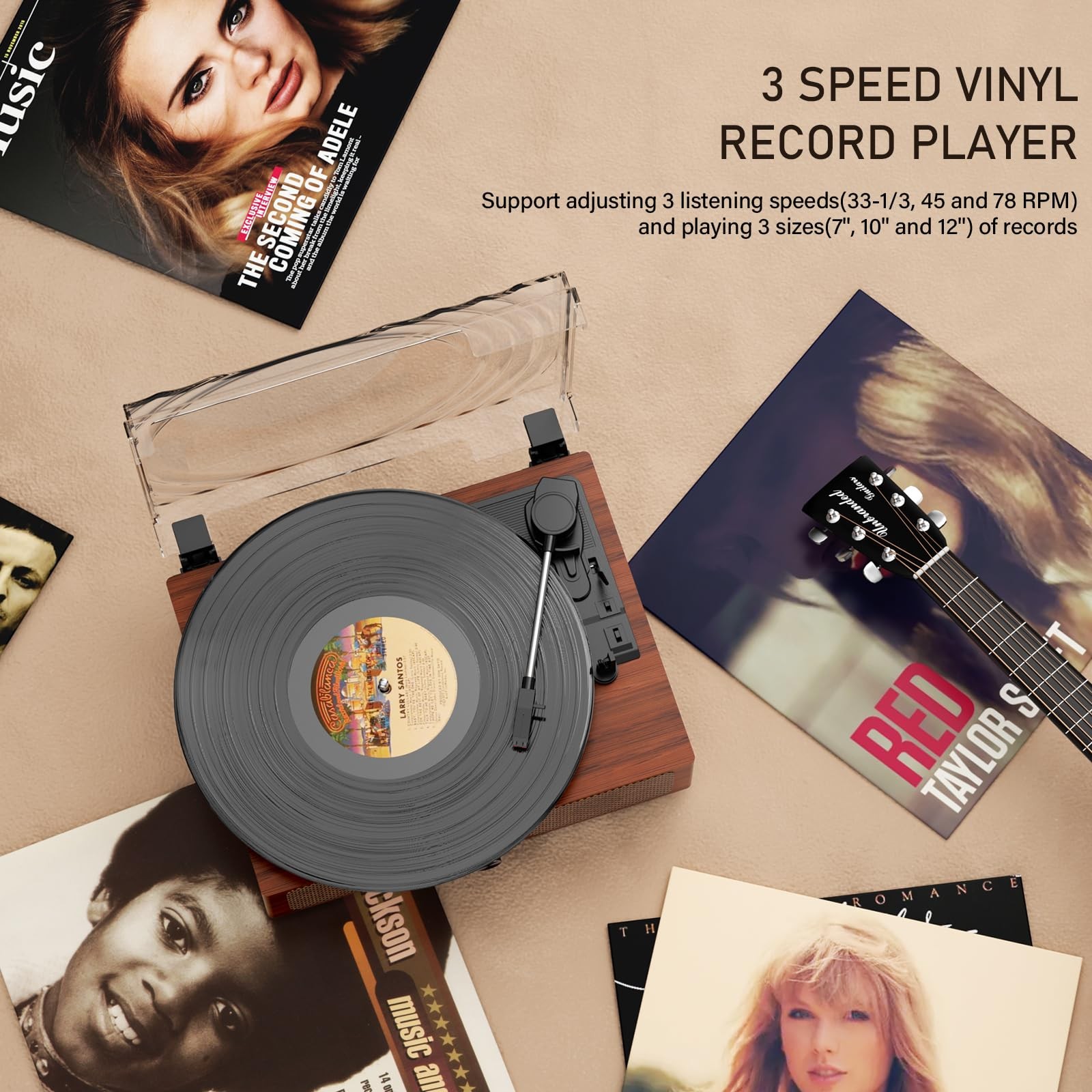 Vinyl Record Player Bluetooth Turntable with Built-in Speakers and USB Orange