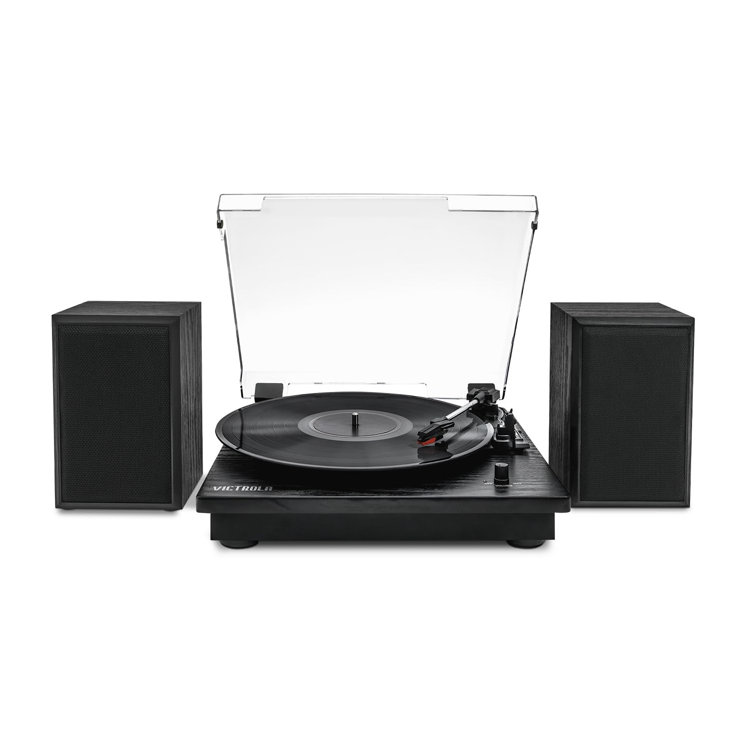 Victrola Montauk Vinyl Record Player, 3-Speed Belt Driven Black, Black