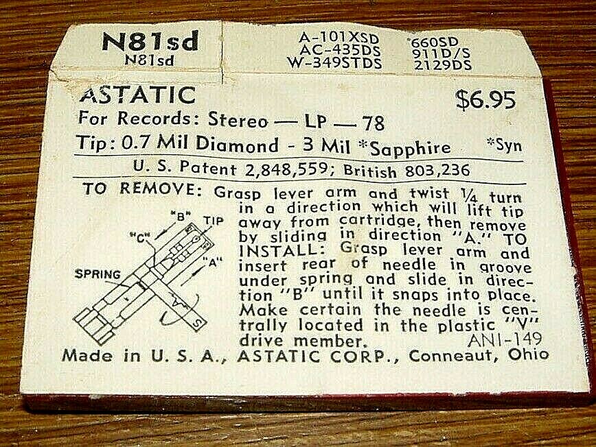 Stereo Phonograph NEEDLE 660SD for Astatic N79sd N81sd 363 365 EV2129DS 168-DS73