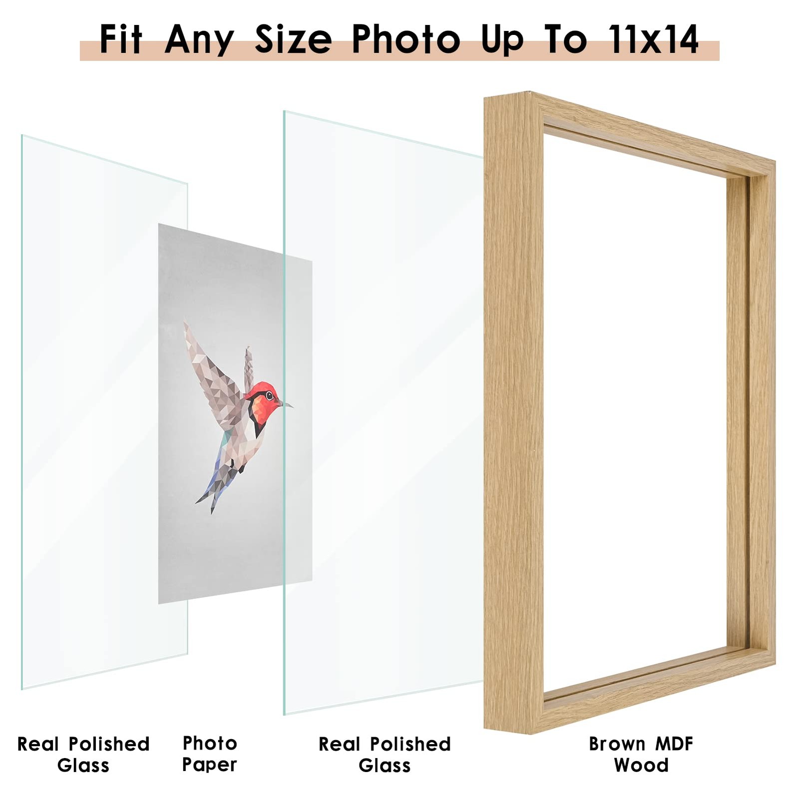MUYE 11×14 Floating Frame Set of 2,Double Glass Rustic 11×14, Natural