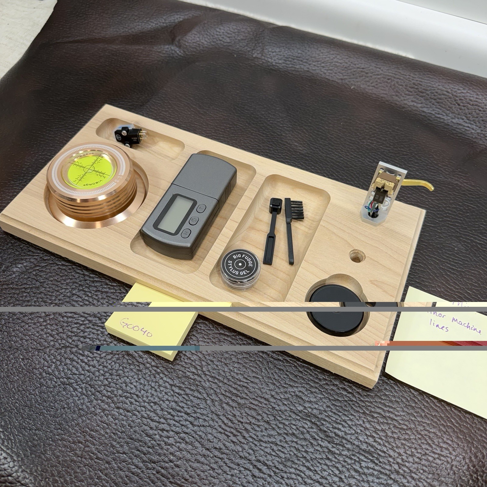 Turntable Accessory Tray W Headshell Stand Unique Wood Character Organizer Read