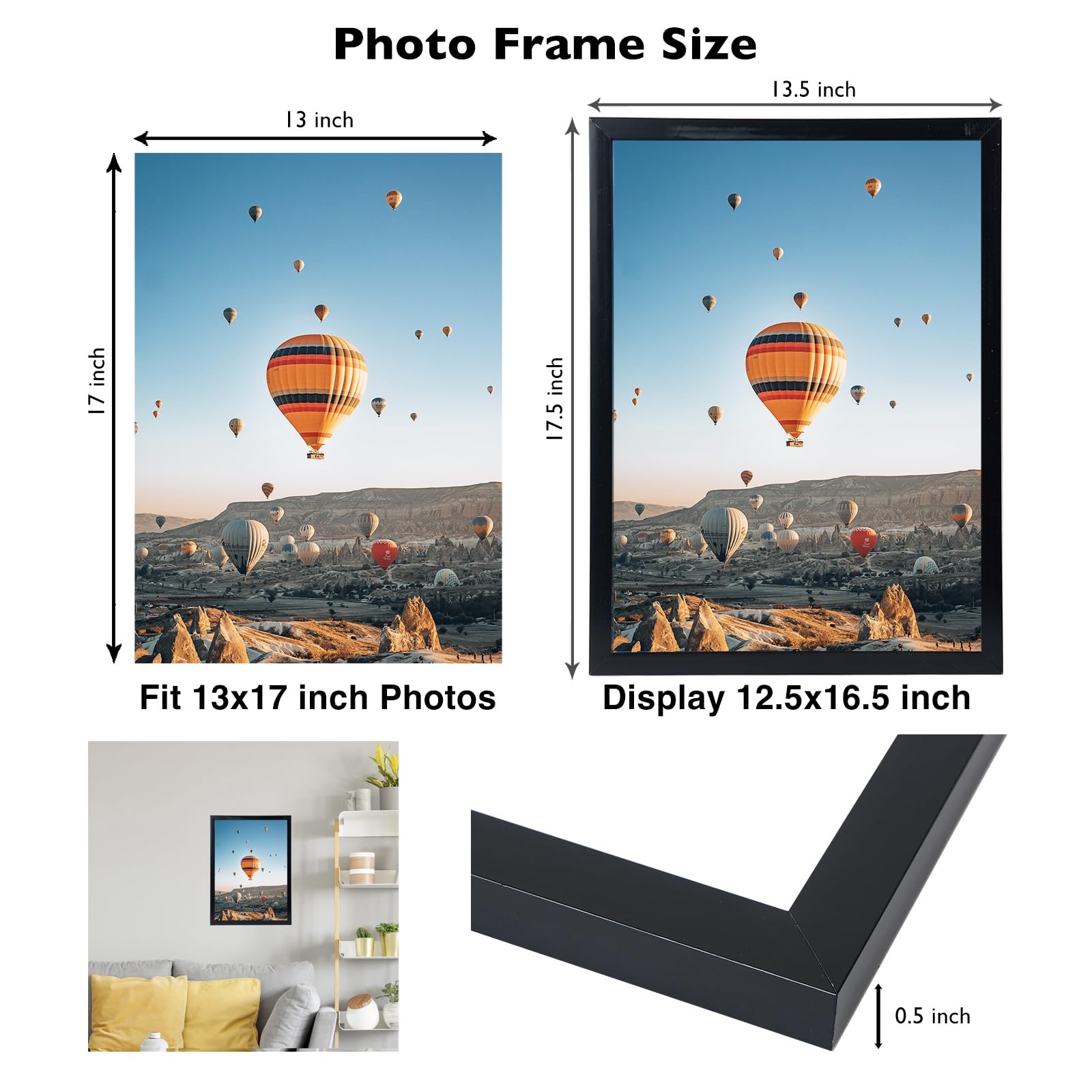 JCJMY 13×17 Picture Frame Black for Wall Hanging, inch,