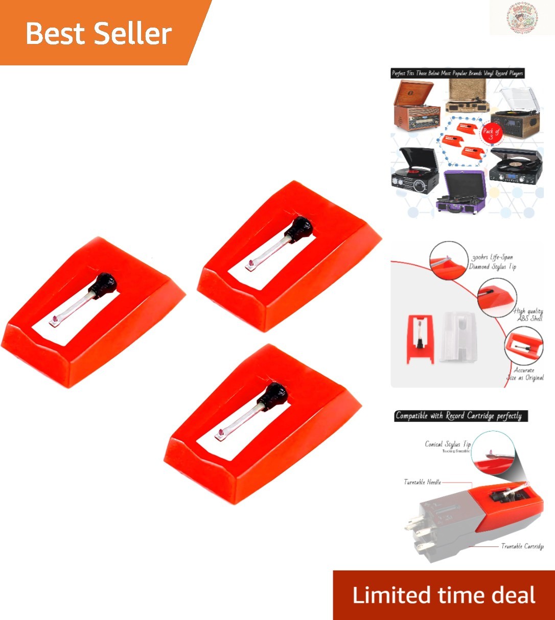 Durable Red Stylus Replacement for Vinyl Players – Easy Installation Pack of 3