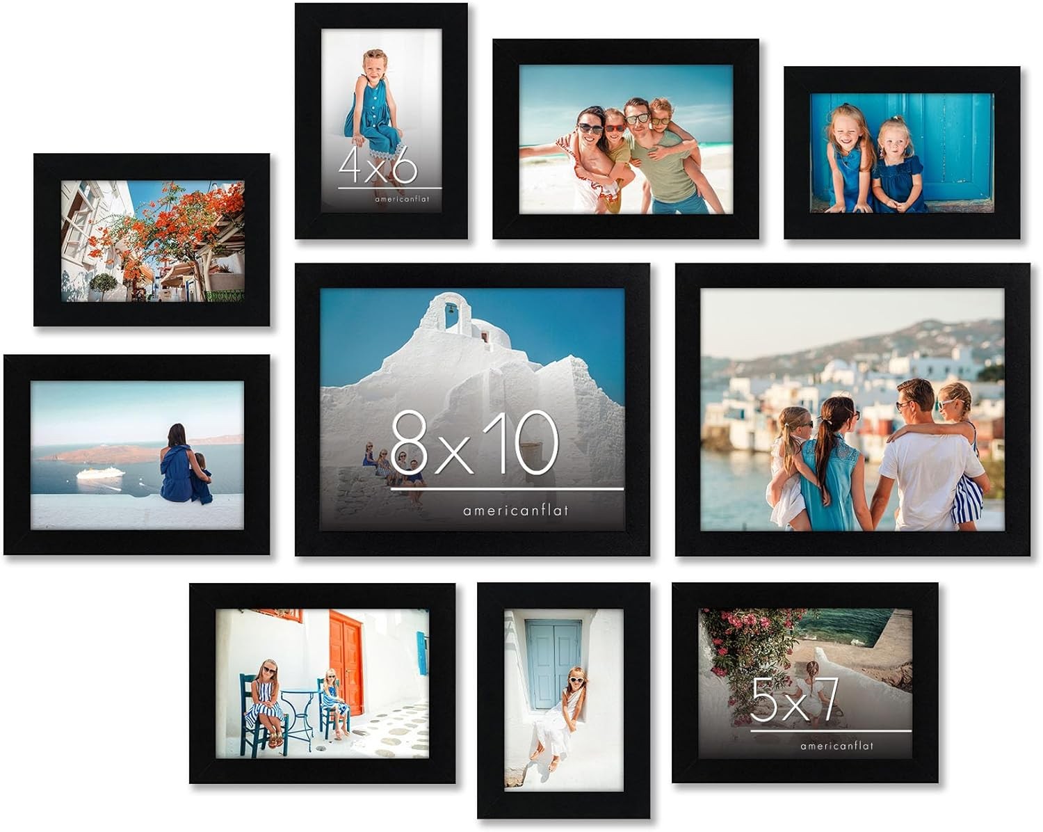 Americanflat Set of 10 Picture Frames with Shatter-Resistant 10 Pack, Black