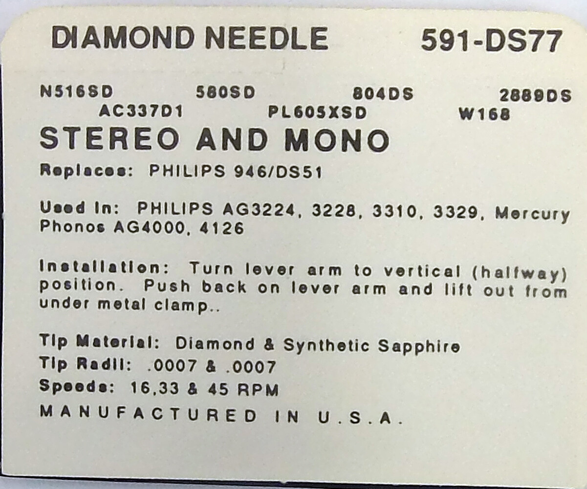 PHONOGRAPH RECORD PLAYER NEEDLE STYLUS fits Mercury AG4000 AG4126 591-DS77